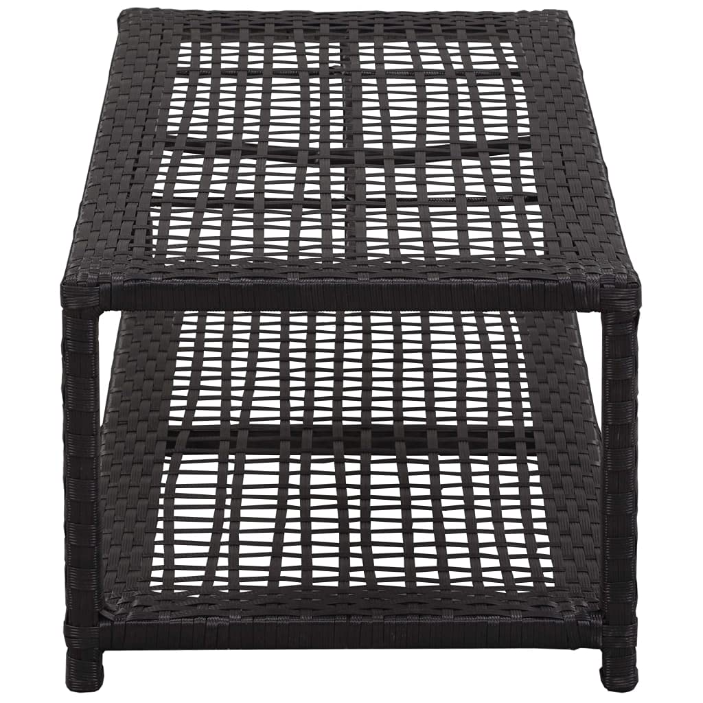 2-Tier Shoe Rack Bench with Storage - Black Poly Rattan Entryway Organizer (31.5