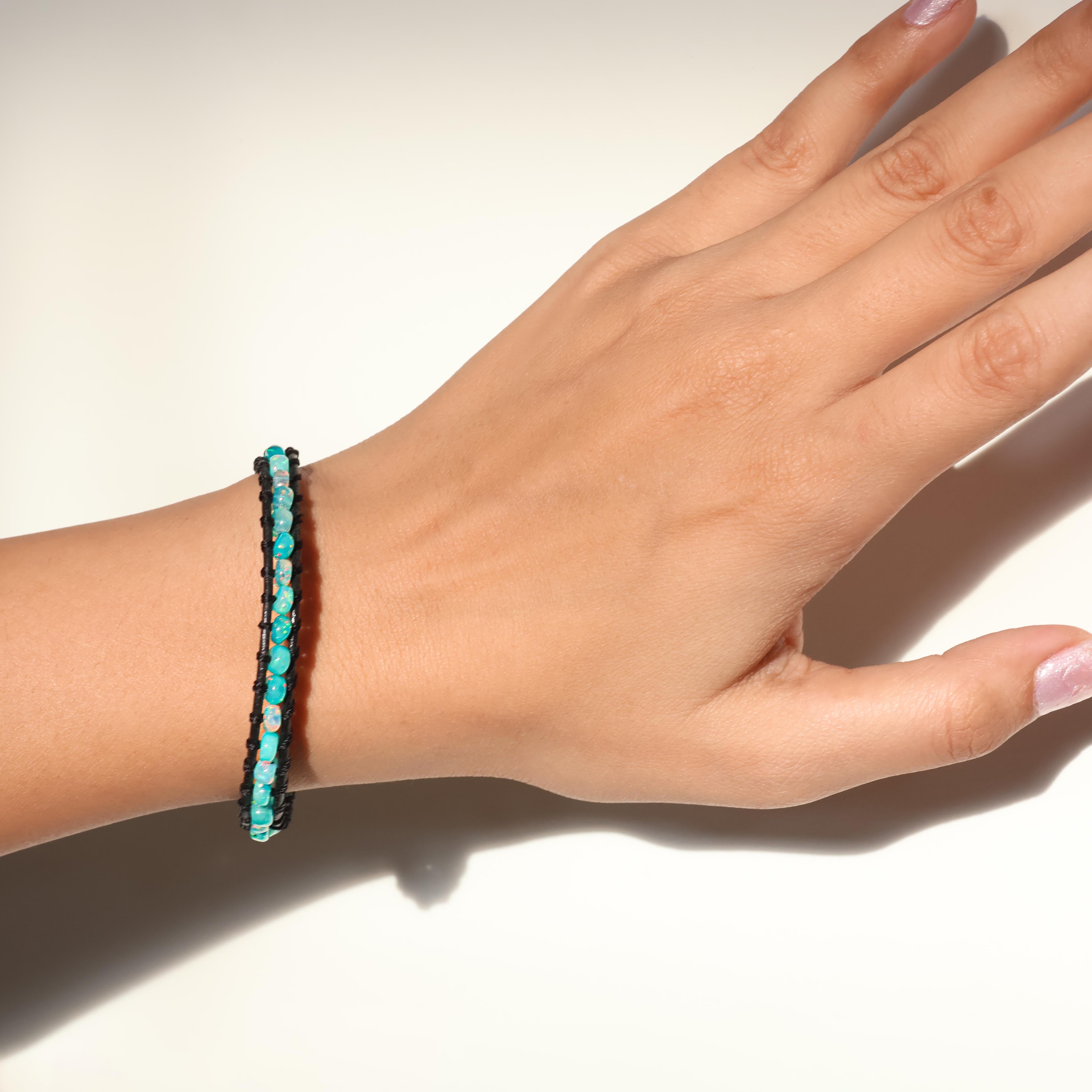 Natural Paraiba Opal Black Rope Beaded Bracelet with Smooth Beads - Elegant Boho Jewelry for Women, Perfect for Parties, Weddings & Everyday Wear