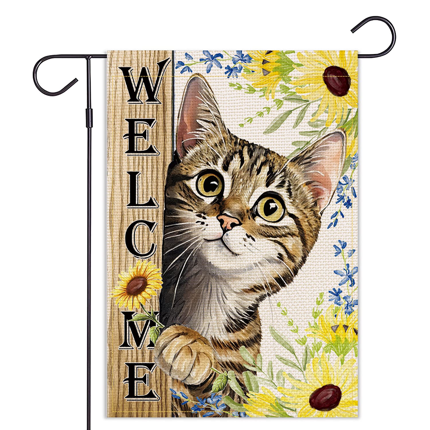 Balgardekor Double Sided Welcome Summer Garden Flag - 12×18 Inch Outdoor Yard Banner with Cat & Sunflower Design - Farmhouse Burlap Vertical Decoration for Spring, Fall, Holidays & Parties - Perfect for Porch, Patio, Garden & Front Yard Decor (12.5 x 18 Inches)