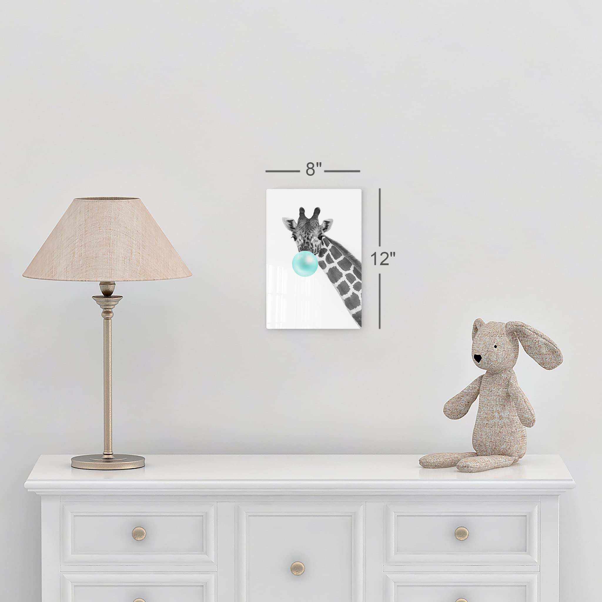 Giraffe Animal Bubble Gum Pop Art Metal Print - Turquoise Teal Blue Wall Decor for Living Room, Kids Room & Nursery - Ready to Hang 24x16 Inch - Made in USA | Unique Home Decor & Gift Idea for Animal Lovers