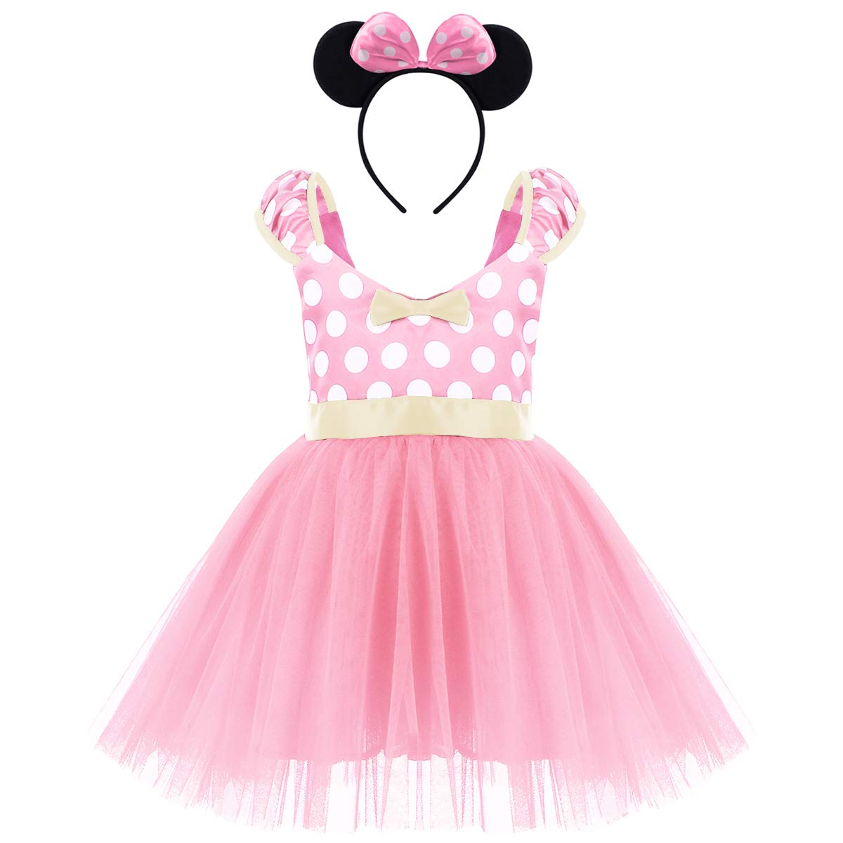 ODASDO Girls' Polka Dot Princess Dress with Headband - Elegant Baby & Toddler Party Outfit for Christmas, Halloween, Birthday Celebrations | Perfect for Dress-Up, Photo Shoots & Special Occasions