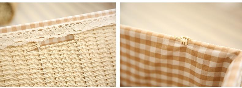 Large Deep Brown & Cream Woven Straw Storage Basket with Cover - Rectangle Toy & Clothes Organizer for Home, Nursery, or Office Decor