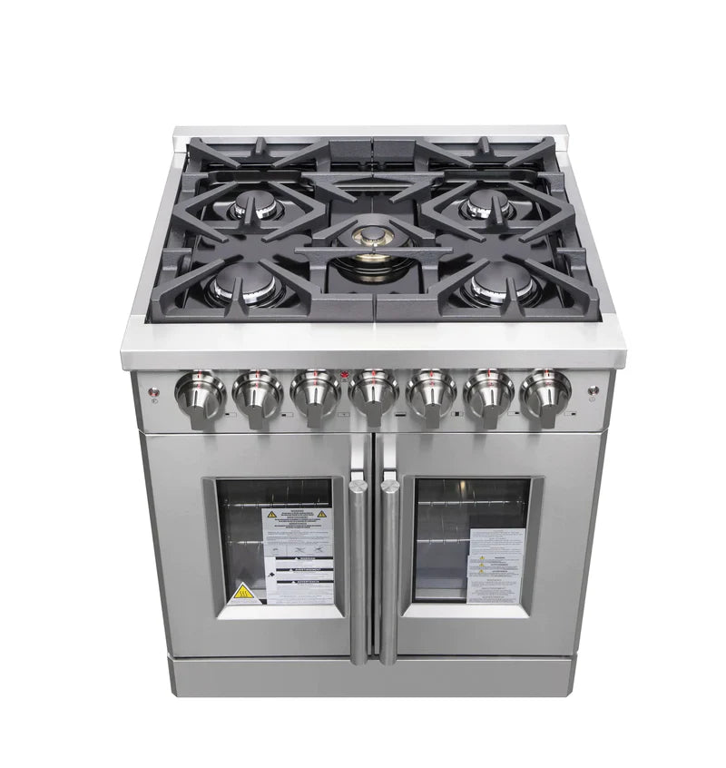 FORNO Massimo 30 Inch Freestanding Dual Fuel Range with French Doors - Stainless Steel FFSGS6325 | Professional Gas & Electric Oven for Home Cooking, Baking & Entertaining