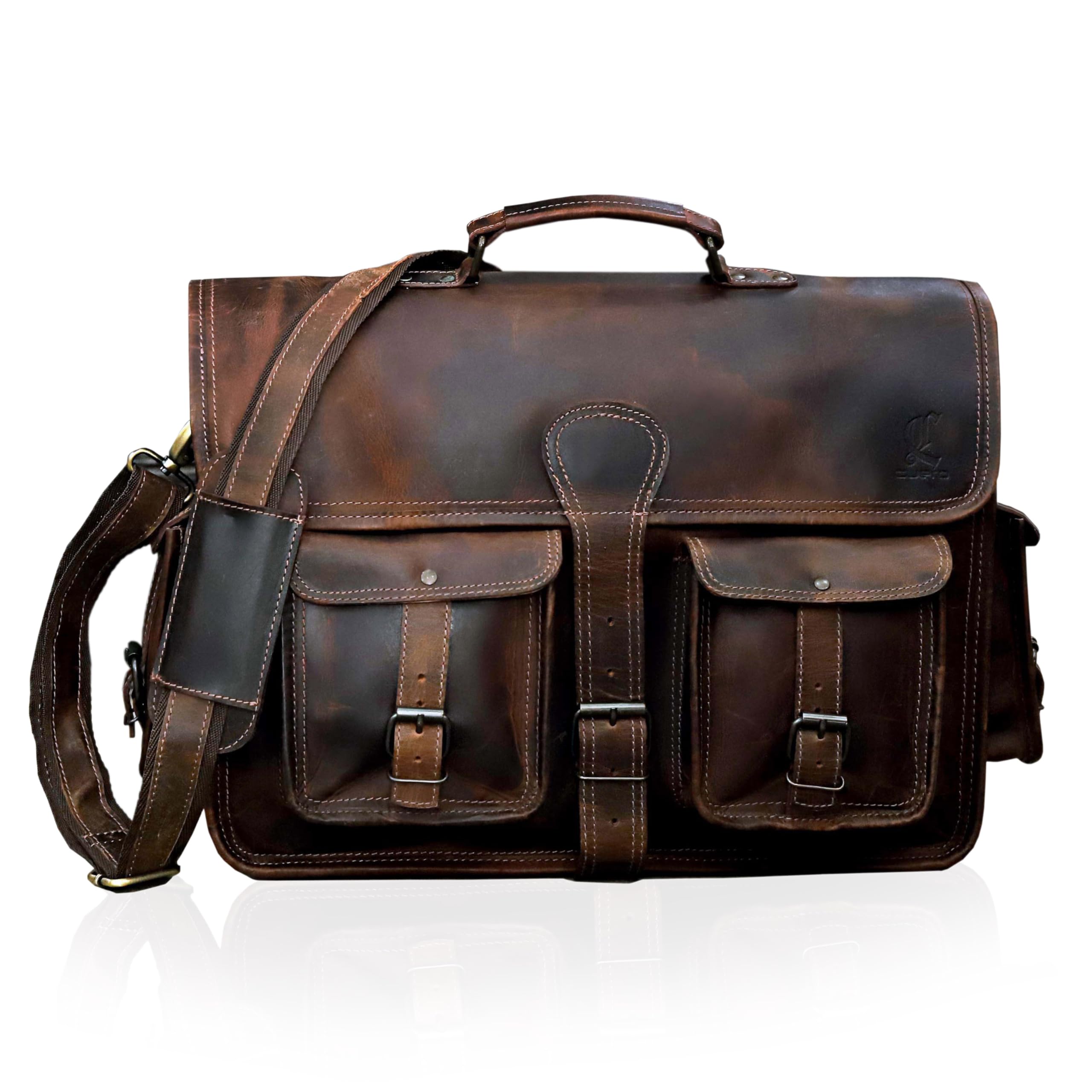 Genuine Leather Briefcase for Men & Women - 18 Inch Dark Brown Crossbody Satchel Work Bag - Office, Travel & Laptop Messenger Shoulder Bag - Perfect for Business, Commuting & Daily Use