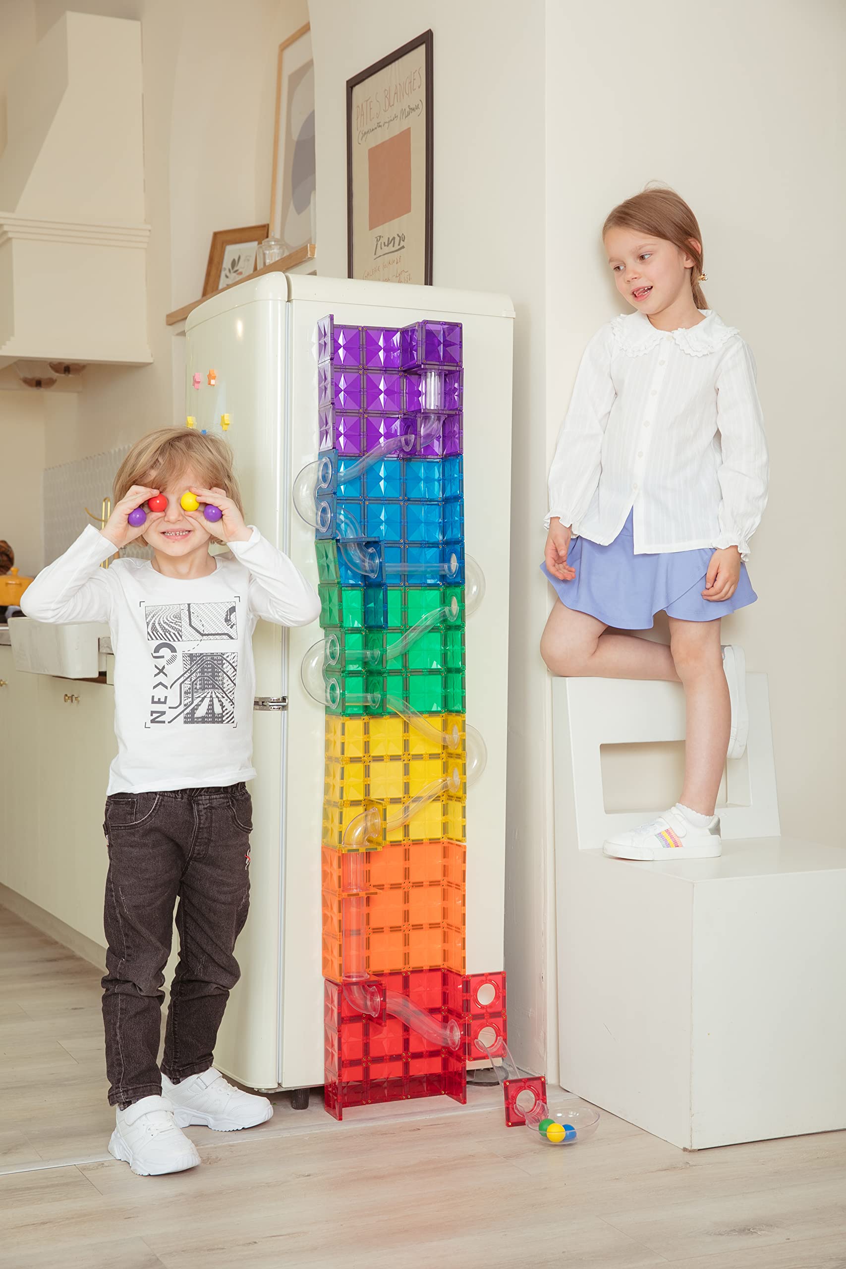 Premium Magnetic Building Tiles Set - 100PCS STEM Educational Toys for Kids Ages 3-10 | Safe & Strong Magnets for Creative Construction Play | Perfect for Classroom, Home Learning & Birthday Gifts