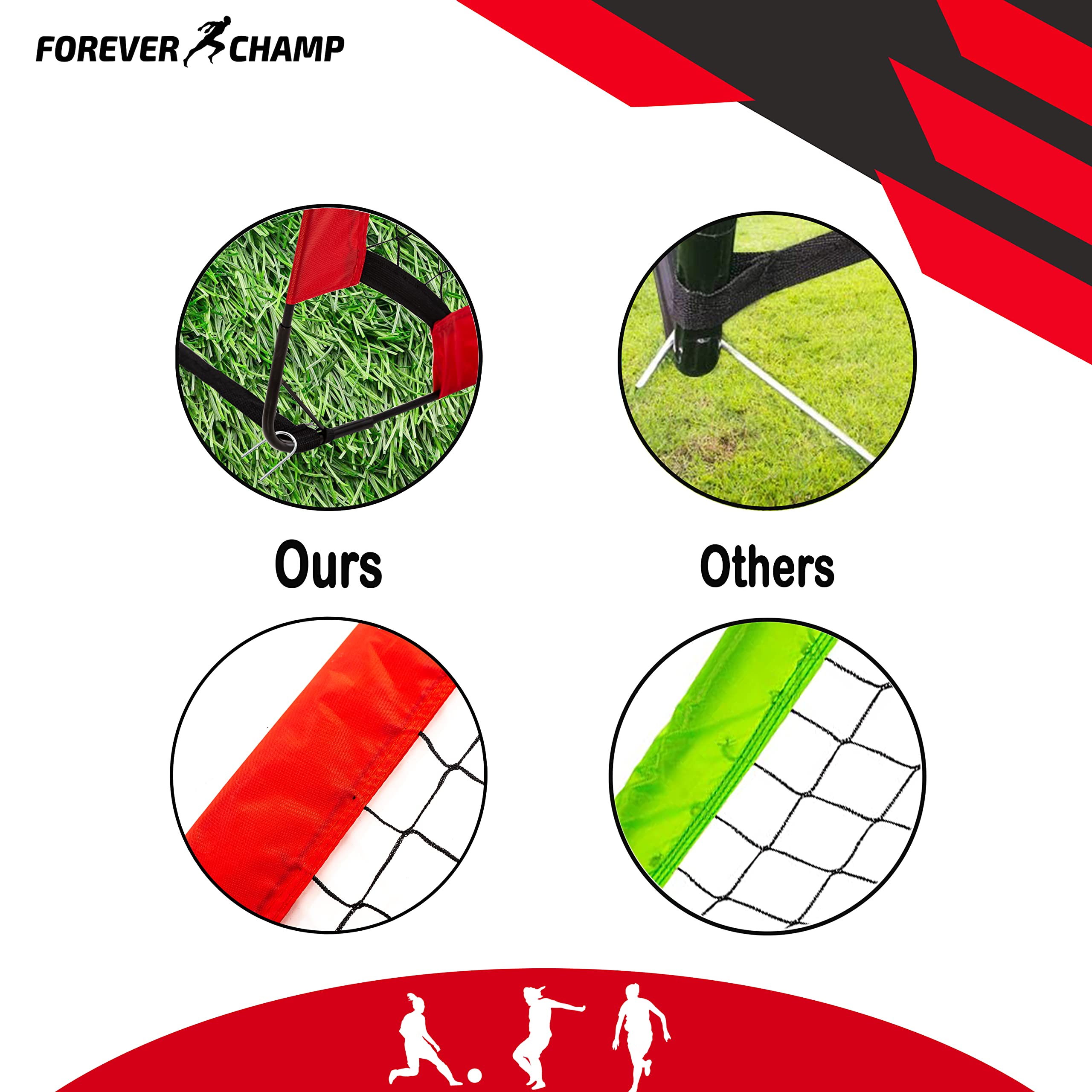 Forever Champ Kids Soccer Goals for Backyard - 2 Pack 4'x3' Soccer Nets with Ball, Pump, 8 Stakes, 6 Cones & 2 Targets - Durable Soccer Goal Set for Ages 4-10 - Easy Setup Backyard Soccer Training Equipment for Kids - Perfect for Backyard Practice, Youth Soccer Drills & Family Outdoor Play