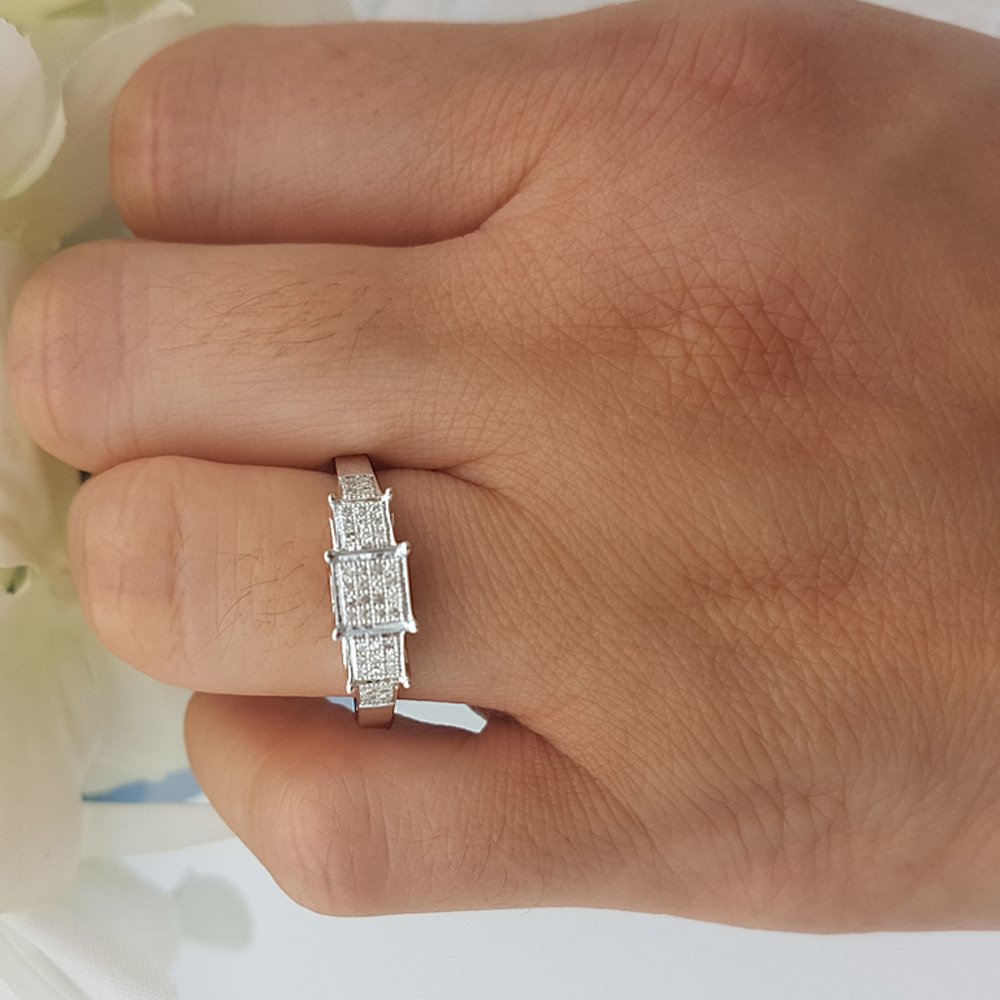 0.13 Carat Round White Diamond Engagement Ring for Women - Sterling Silver Micro Pave Bridal Ring - Dazzlingrock Collection - Perfect for Proposals, Anniversaries & Special Occasions