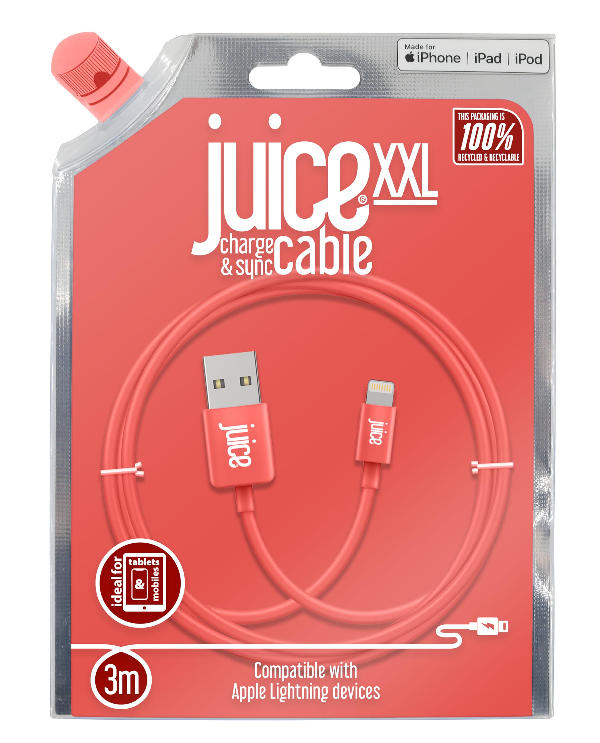 3M Apple Lightning Cable - MFI Certified USB to Lightning Charger for iPhone & iPad | Extra Long & Durable Coral Charging Cable | Perfect for Home, Office, Travel & Car Use