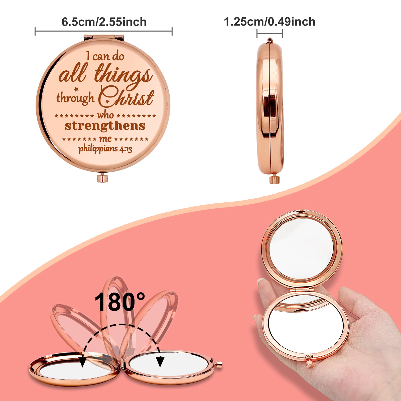 Christian Makeup Mirror with Bible Verse - Inspirational Religious Gifts for Women, Goddaughter, Mom & Sister - Perfect for Easter, Baptism & Travel - Compact Scripture Mirror for Daily Devotion & Makeup