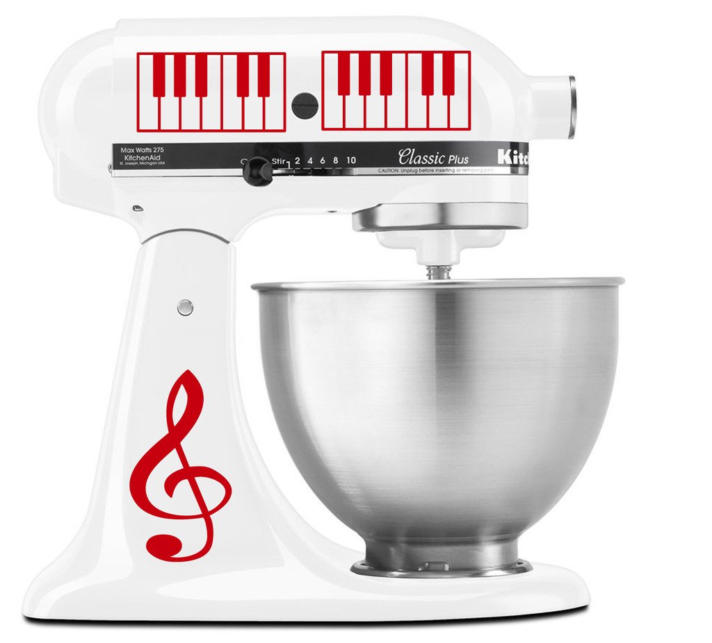 Treble Clef & Piano Keys Vinyl Decal Set for KitchenAid Mixers - Red Music Theme Stickers for Baking Enthusiasts - Perfect for Home Kitchen Decor & Gift Ideas