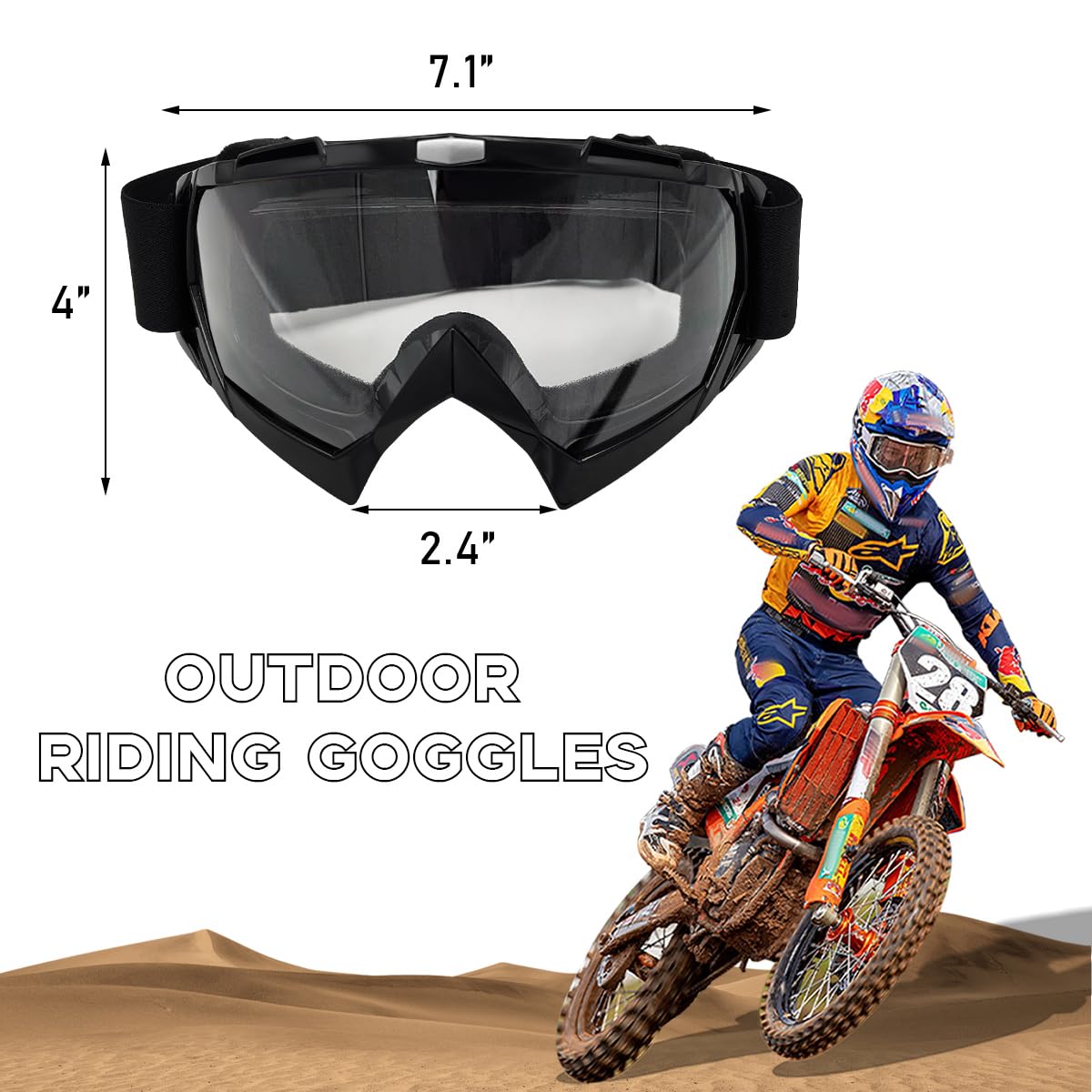 Dirt Bike Goggles - Windproof & Dustproof Ski Racing Goggles for Men & Women - ATV Motorcycle Safety Goggles with Clear Lens - Perfect for Off-Road, Motocross, Snowboarding & Outdoor Sports