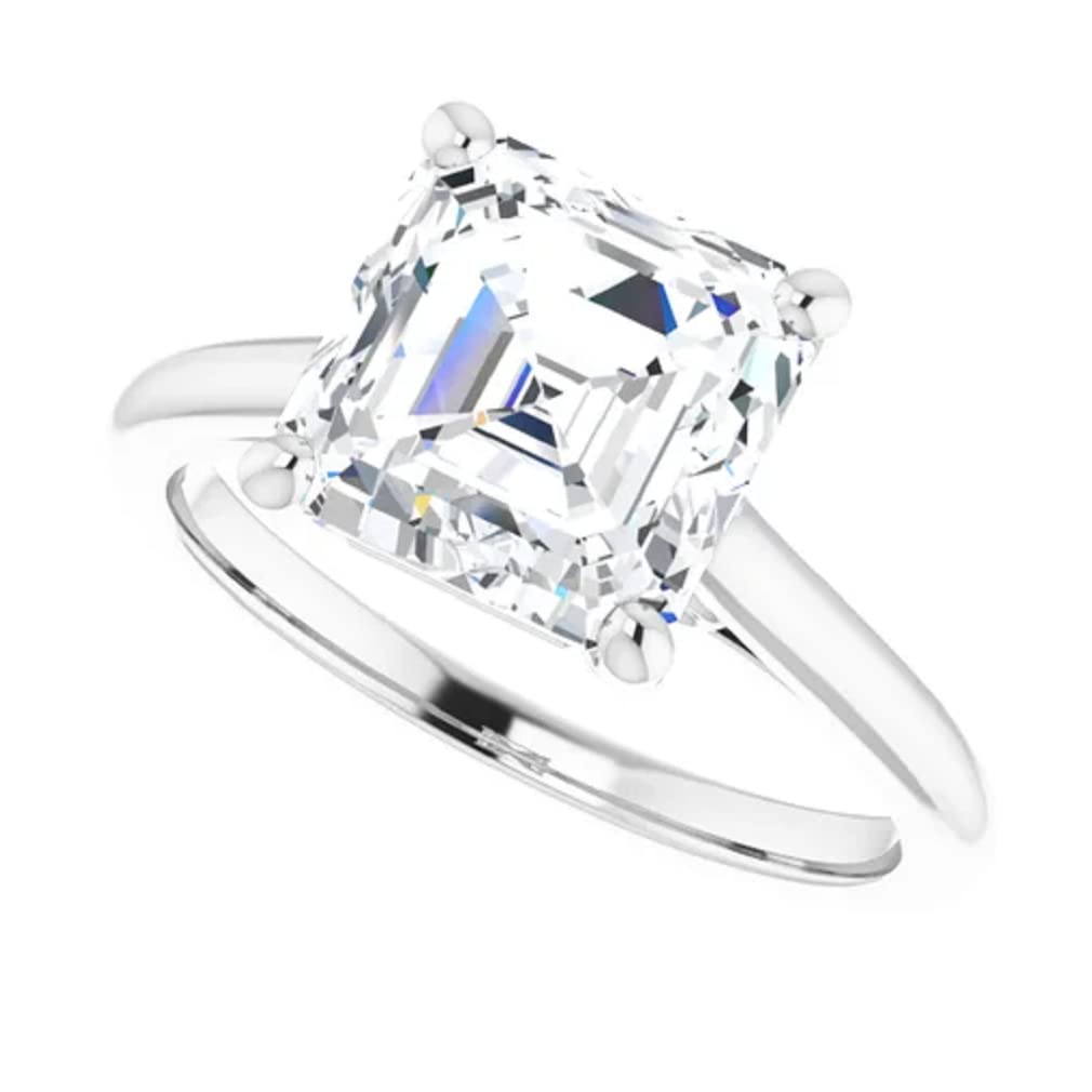10K Solid White Gold Handmade Engagement Ring - 2 CT Asscher Cut Moissanite Diamond Solitaire Ring for Women - Perfect for Wedding, Bridal & Proposal Jewelry Gifts