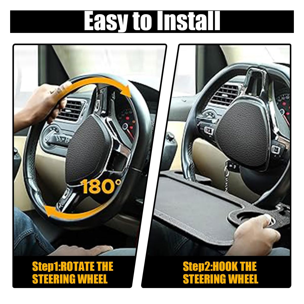 Car Steering Wheel Tray - Multipurpose Auto Desk for Eating, Working & Laptops - Black Travel Accessory Fits Most Vehicles | Perfect for Road Trips, Office Work & Meals On-The-Go