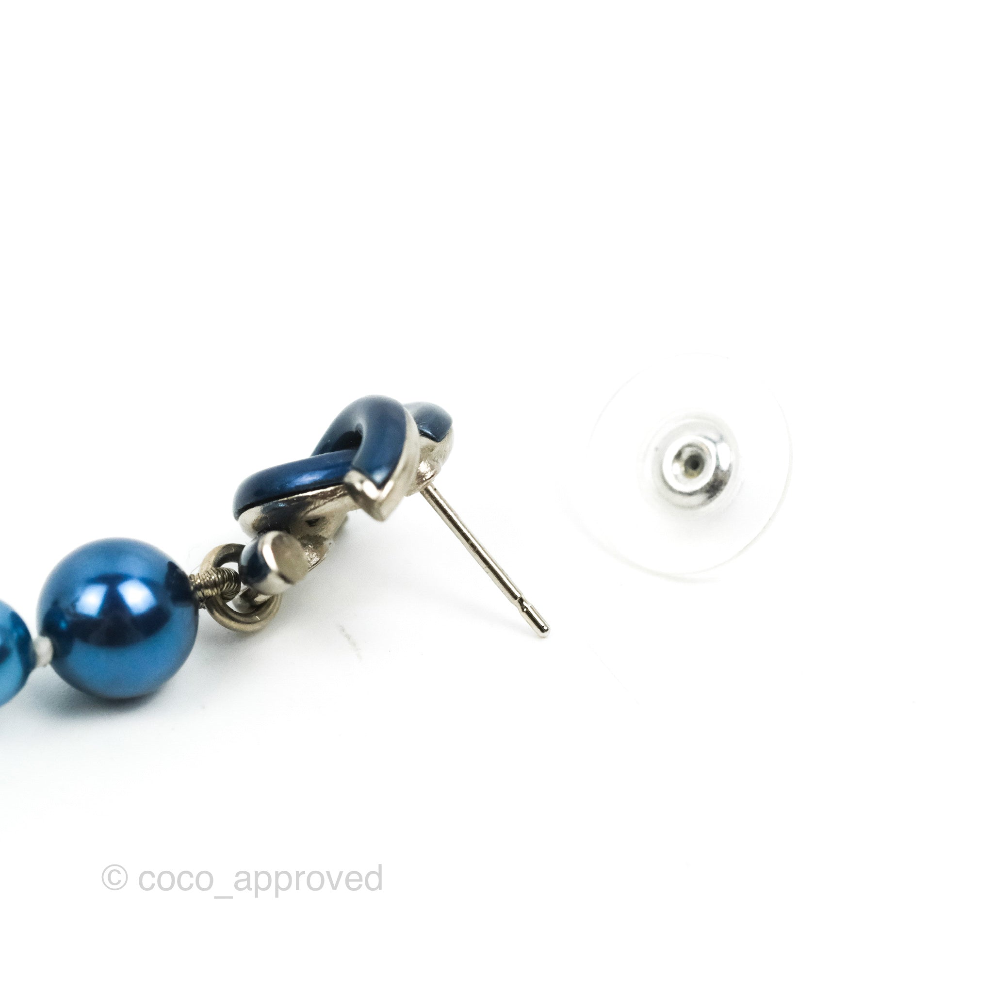 Chanel CC Blue Pearl Drop Earrings - Silver Tone 18S - Elegant Pearl Dangle Earrings for Women | Perfect for Weddings, Parties & Special Occasions
