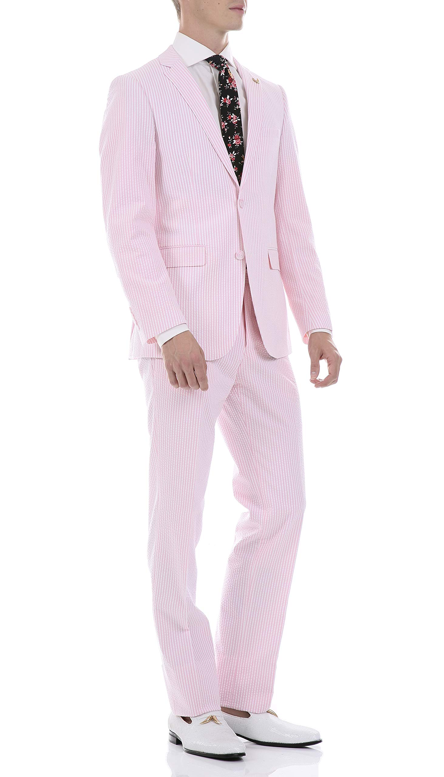 Men's Slim Fit Two Piece Suit | Seersucker Striped Business Suit | Made in USA | Perfect for Weddings, Office & Formal Events