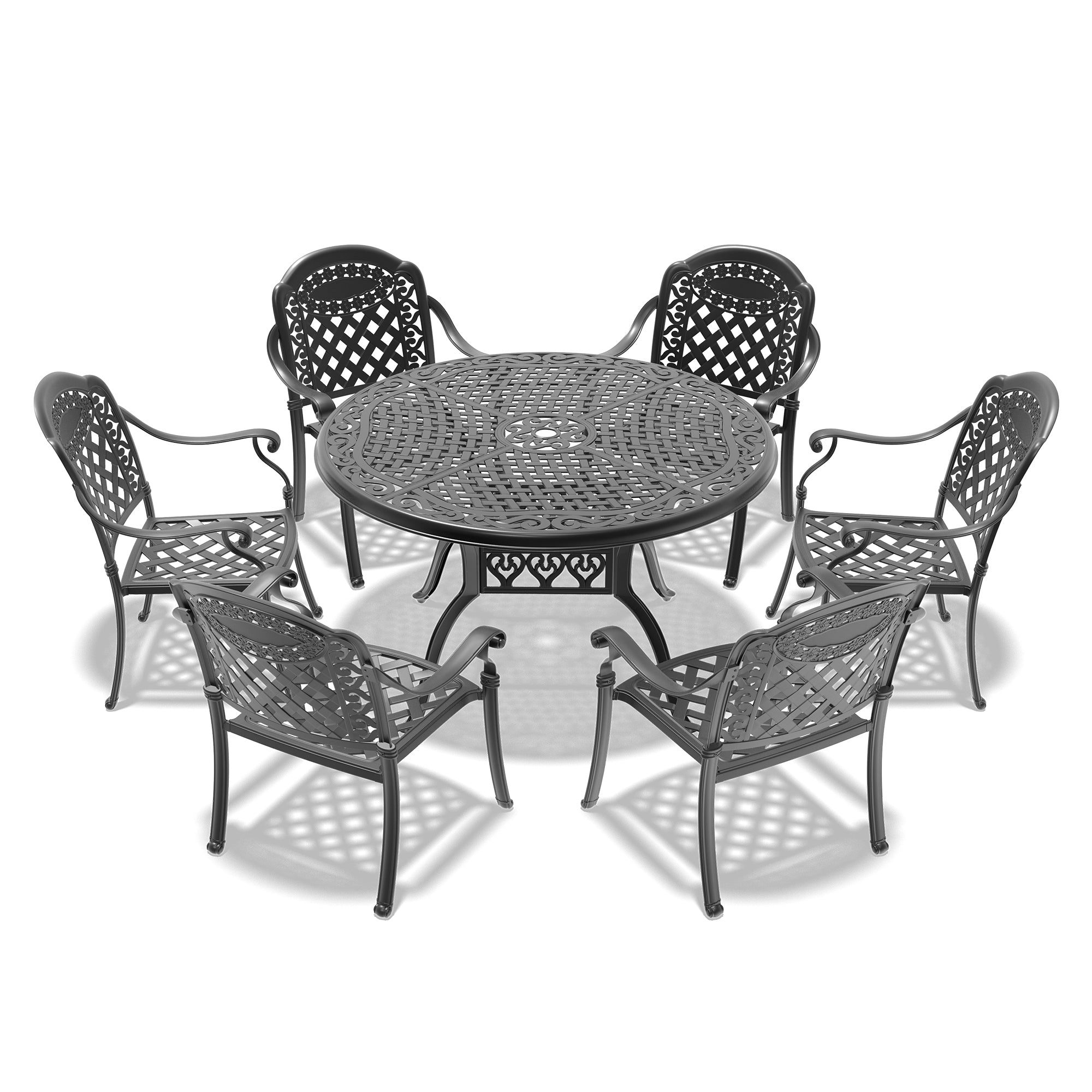 7-Piece Cast Aluminum Patio Furniture Set with Cushions (Multiple Color Options) - Outdoor Dining & Lounge Set for Garden, Poolside, and Backyard Relaxation