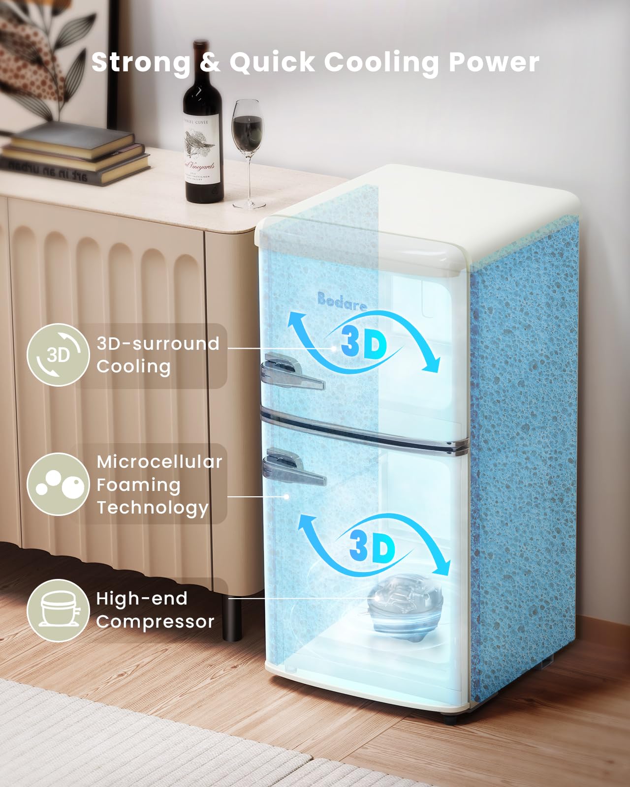 3.2 Cu.Ft Mini Fridge with Freezer - Energy Efficient Compact Refrigerator with 2 Doors for Bedroom, Dorm, Office & Apartment - Perfect for Beverages, Snacks & Small Spaces
