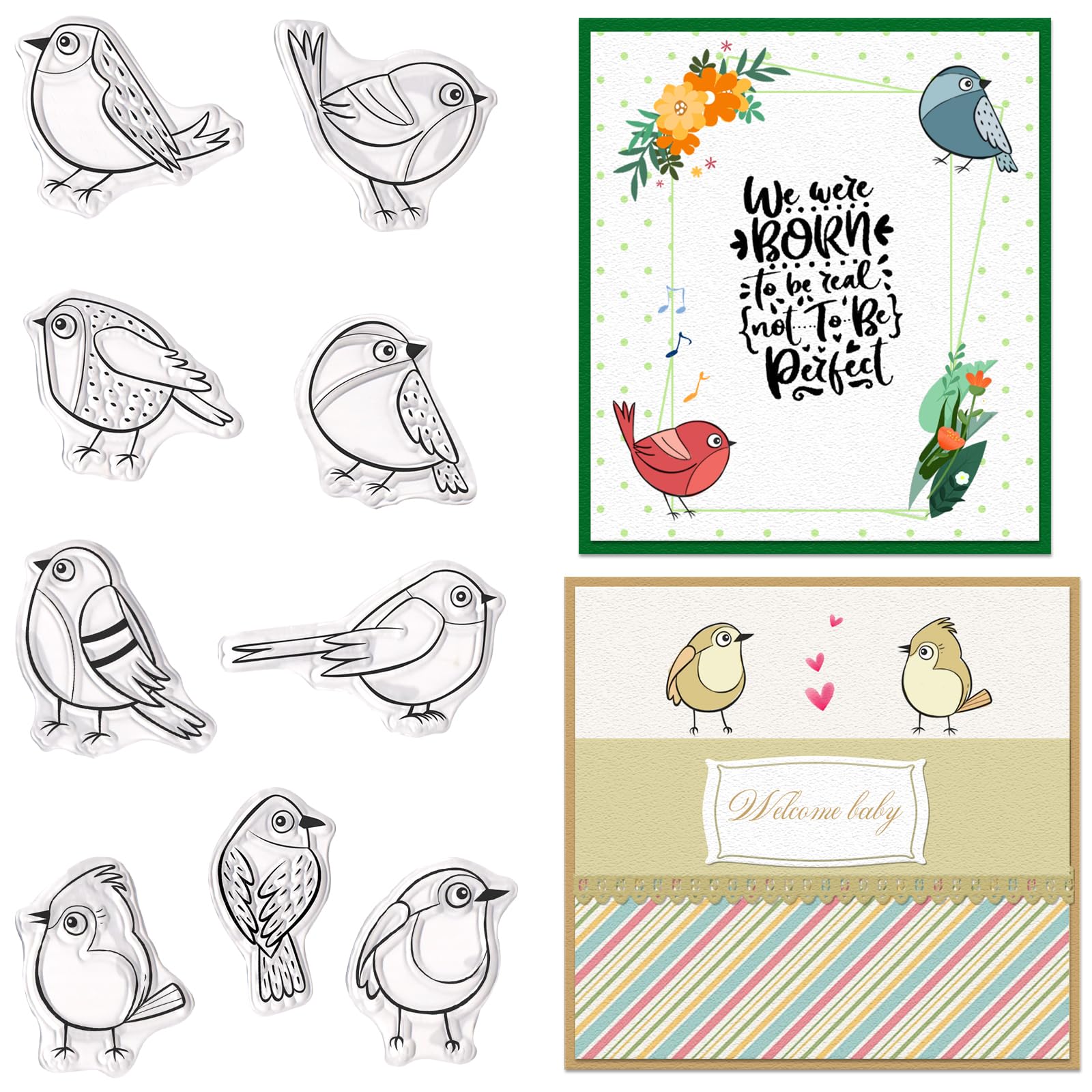 Cute Birds Rubber Stamps Set for Card Making, Scrapbooking, Journaling - DIY Animal Gift Stamps for Handmade Cards, Albums & Craft Projects - Perfect for Birthday Cards, Wedding Invitations and Home Decor