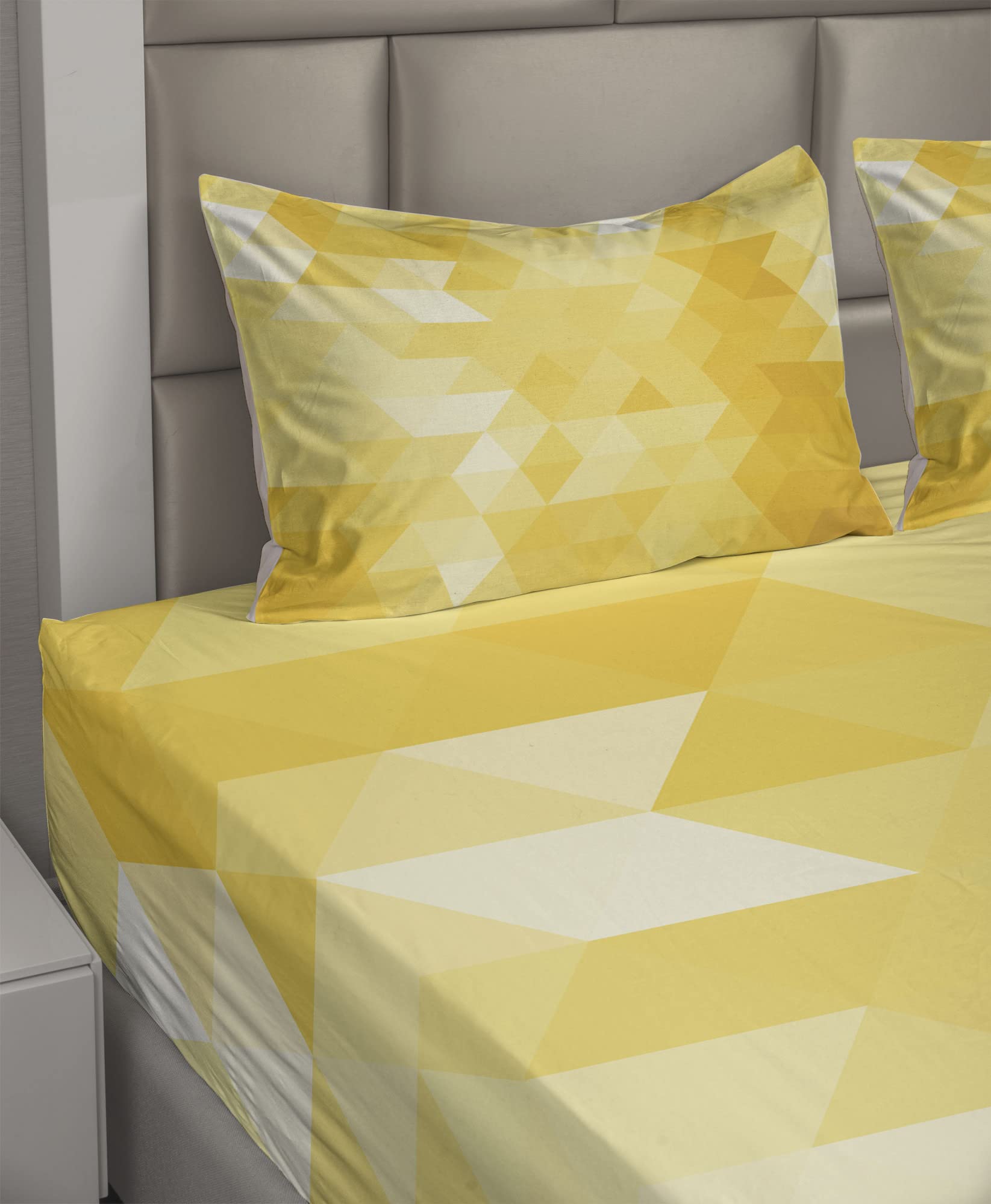 Ambesonne Yellow 4-Piece King Sheet Set - Abstract Triangle Geometric Pattern with Modern Mosaic Design, Fitted & Flat Sheets + Pillowcases | Soft Bedding for Modern Bedrooms, Guest Rooms & Dorm Decor