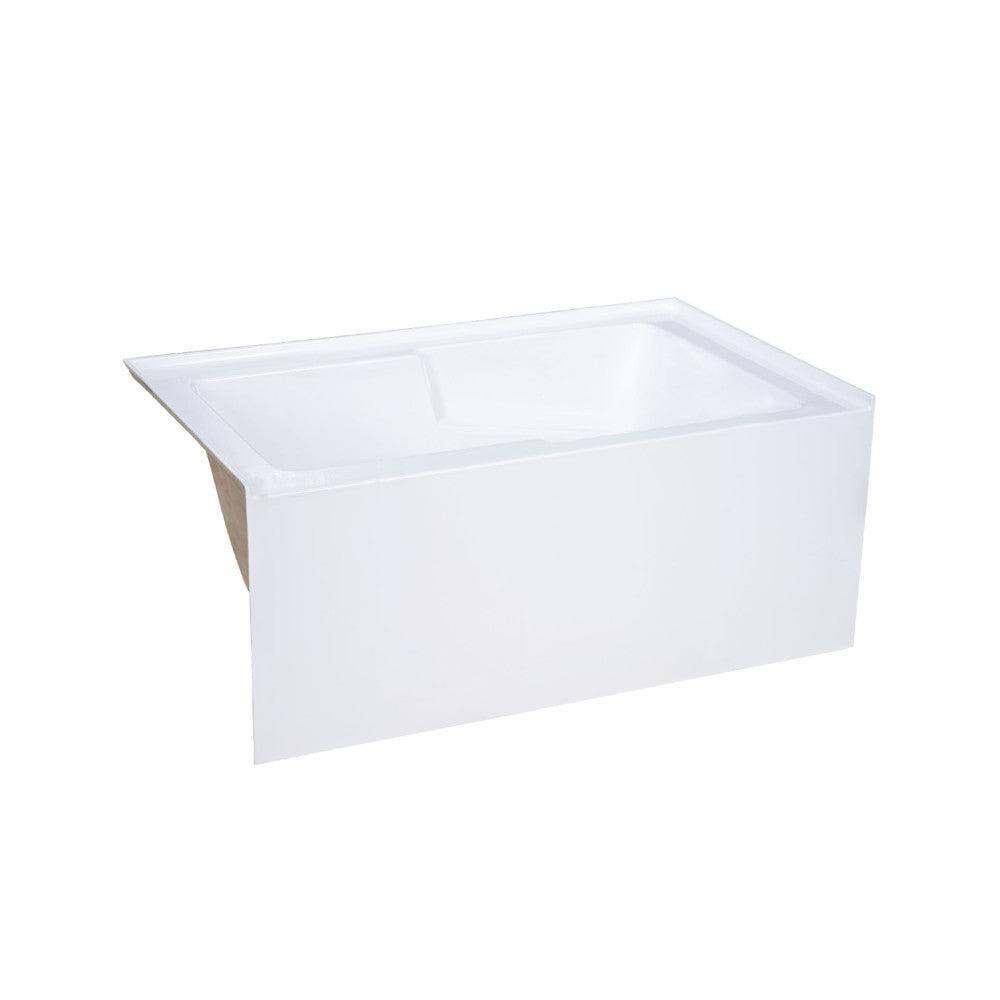 Voltaire 54 x 30 Inch Skirted Right Drain Soaking Alcove Bathtub - Glossy White Freestanding Tub with Integrated Armrest for Relaxing Baths in Small Bathrooms & Master Suites