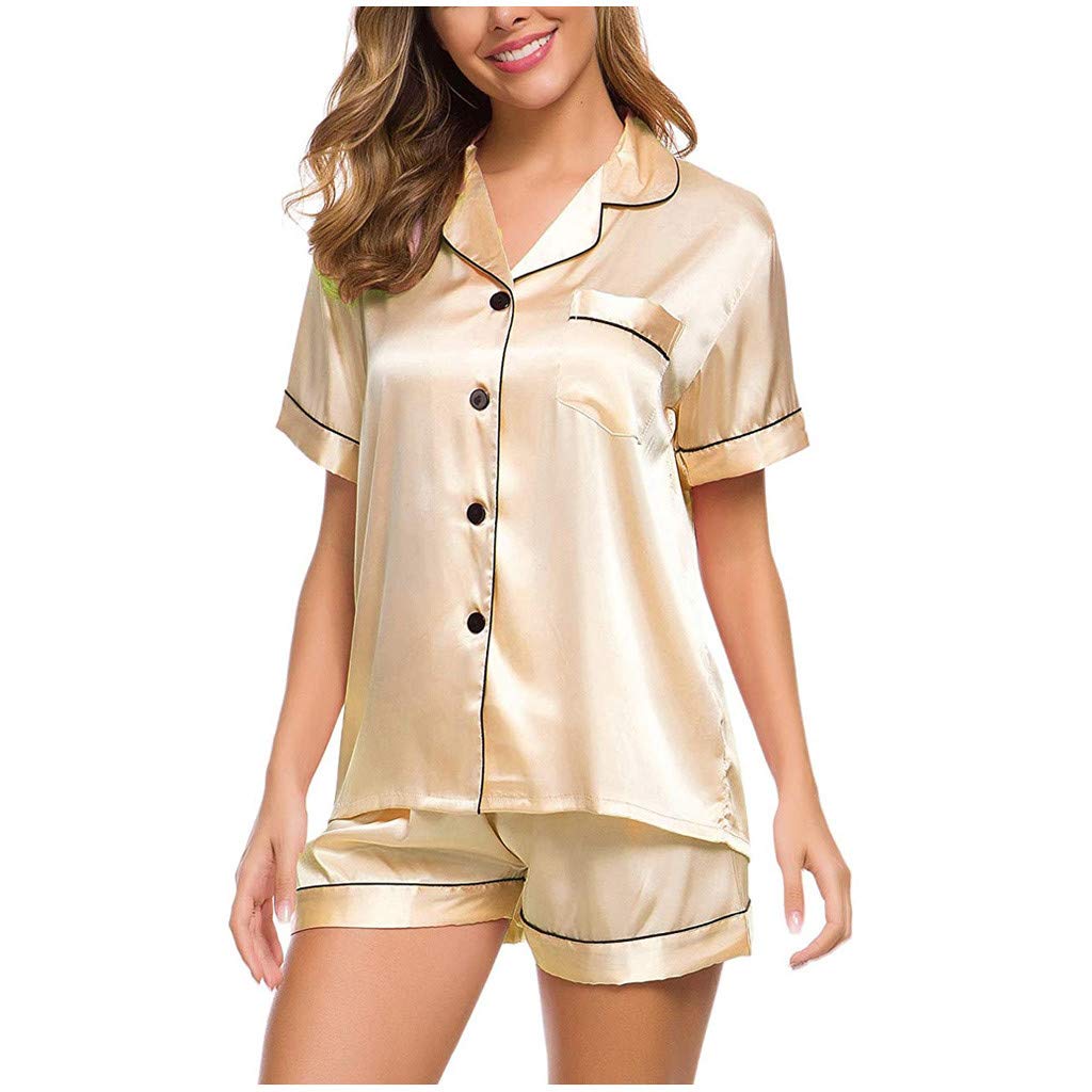 Women's Silk Satin Pajama Sets - Soft Short Sleeve Button Down Sleepwear & Lounge Sets for Comfortable Nights and Relaxing at Home