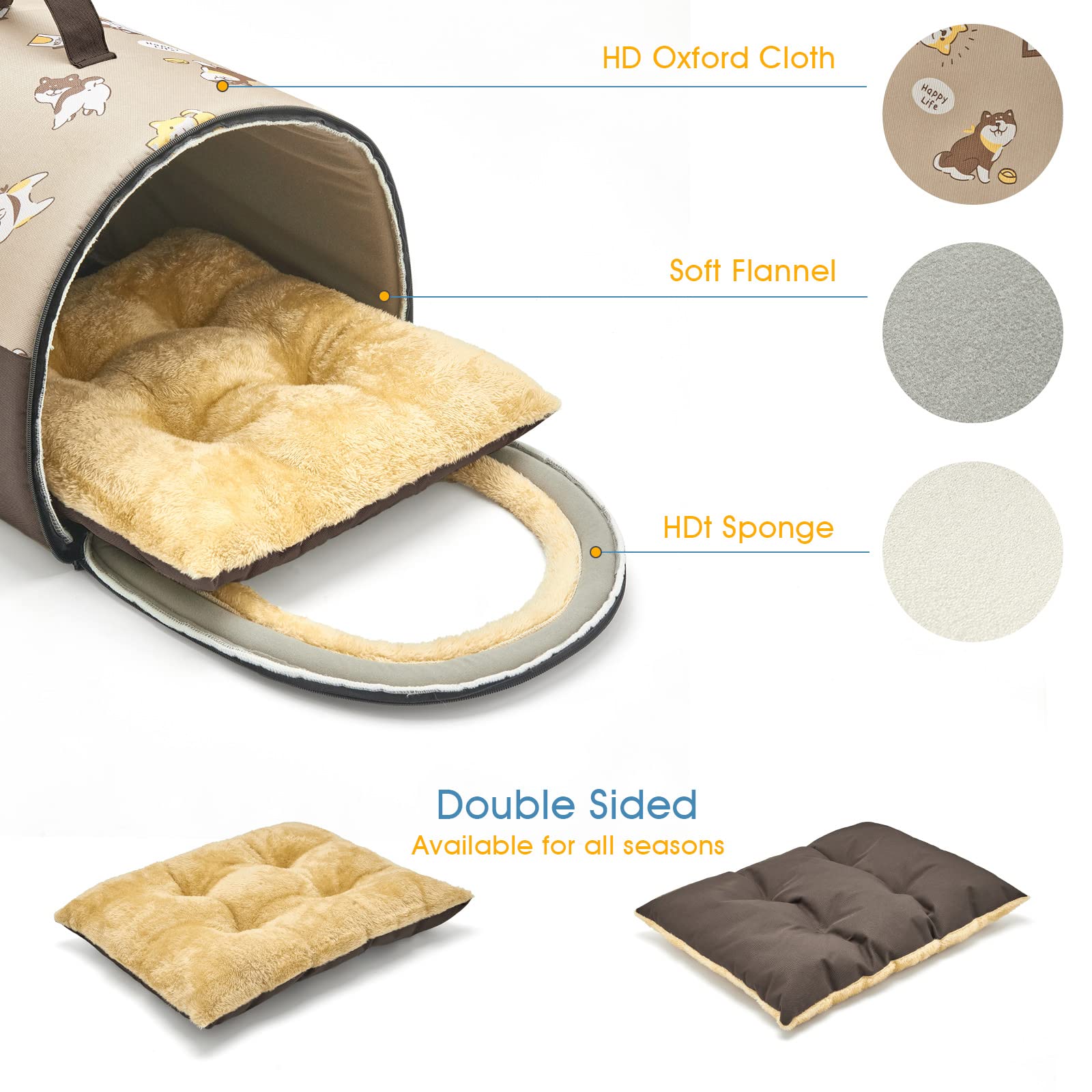 Jiupety 2-in-1 Cozy Pet House for Dogs & Cats - Warm Cave Bed for Small Pets - Home & Travel Use
