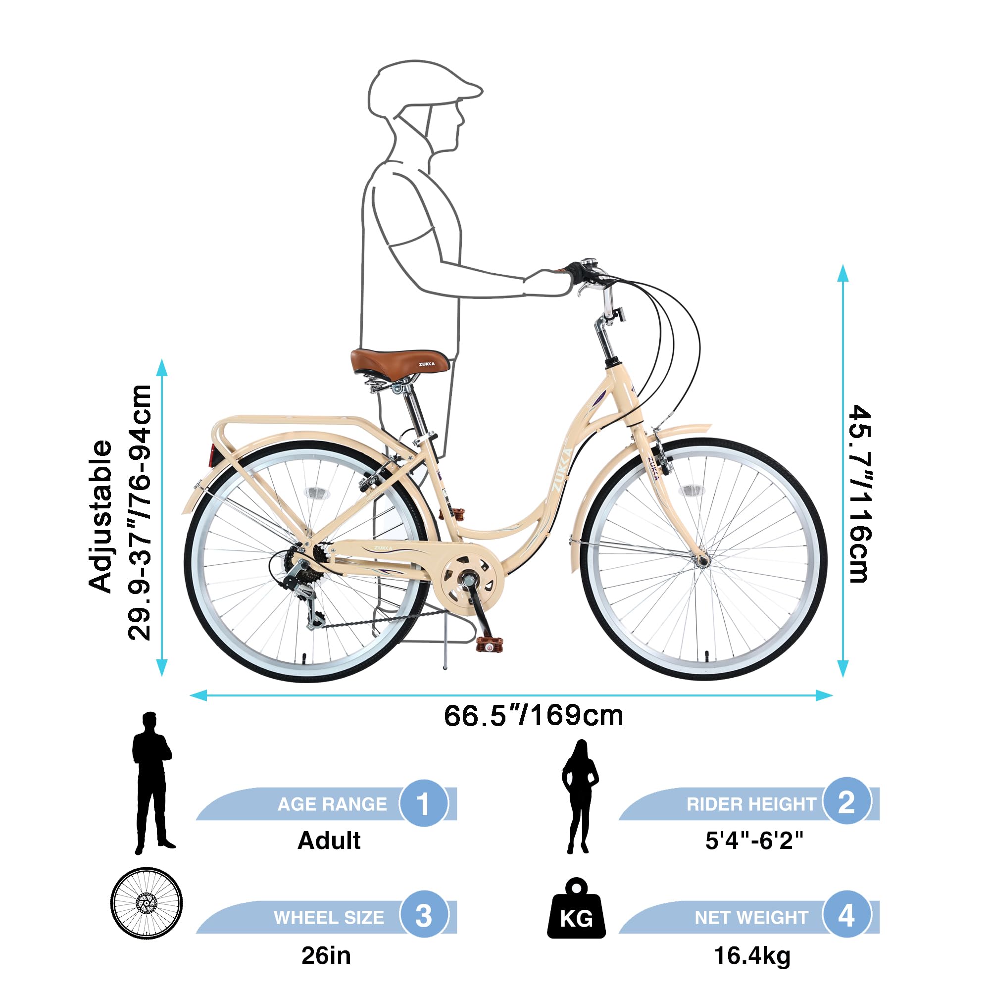 26 Inch Women's Beach Cruiser Bike - 7 Speed Commuter Bicycle with Lightweight High Carbon Steel Frame, Alloy Wheels & Comfortable Padded Seat - Perfect for Coastal Rides, City Commuting and Leisure Cycling
