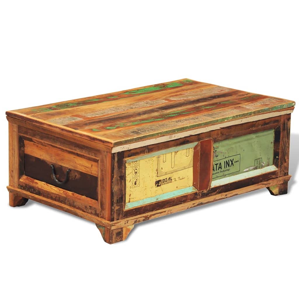 Antique-Style Reclaimed Solid Wood Coffee Table with Storage | Handmade Craftsmanship & Iron Knobs | Brown Rustic Living Room Furniture for Home Decor