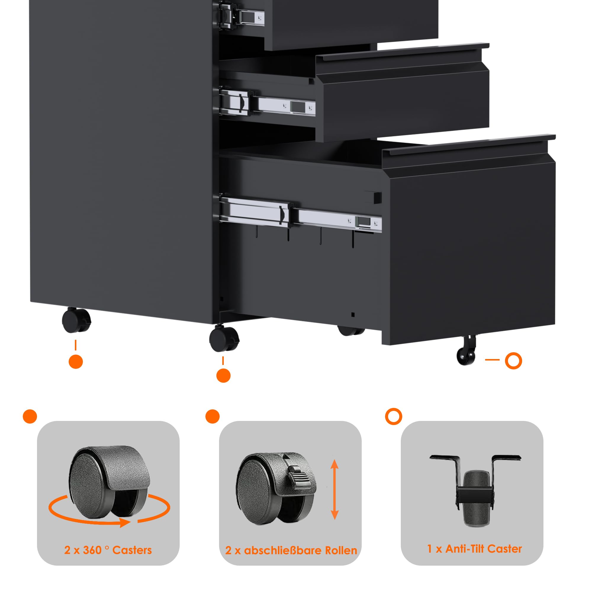 SUPEER 3-Drawer Rolling Metal Filing Cabinet - Under Desk Lockable Storage with Hanging Files for Office Documents, Stationery & Printers | Perfect for Home Office & Workspace Organization