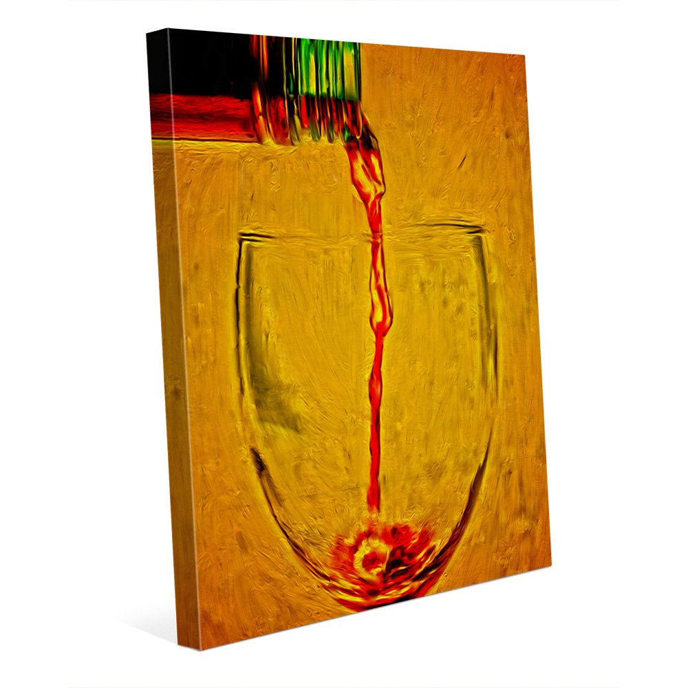 Abstract Green Wine Bottle Pouring Red Wine Canvas Wall Art - Distressed Orange Design for Kitchen, Wine Bar & Pub Decor | Perfect for Home, Restaurant & Office