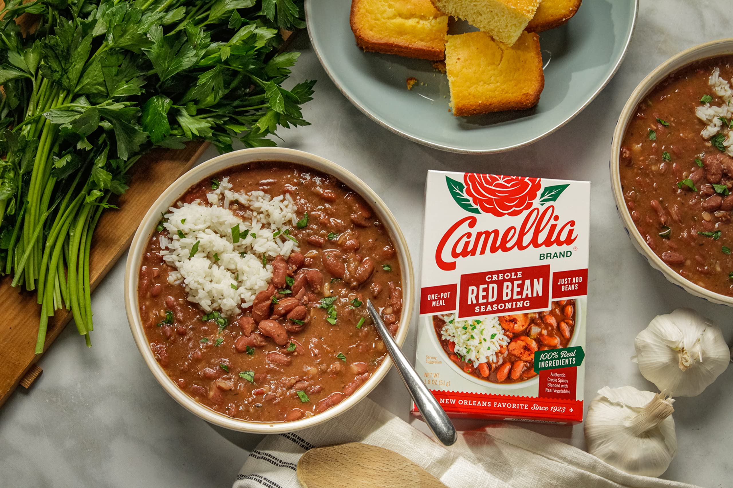 Camellia Brand Premium Dried Red Kidney Beans & Authentic Louisiana Red Bean Seasoning Kit (2-Pack) – Perfect for Gumbo, Chili & Southern Cooking