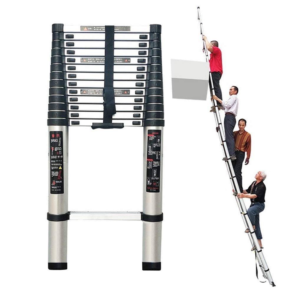 Aluminum Telescopic Ladder with Spring-Loaded Locking Mechanism - 330Lbs Capacity, 1.4M/4.5FT Extension - Multi-Position Household & Emergency Ladder for Home Repairs, Roof Access & Fire Escape