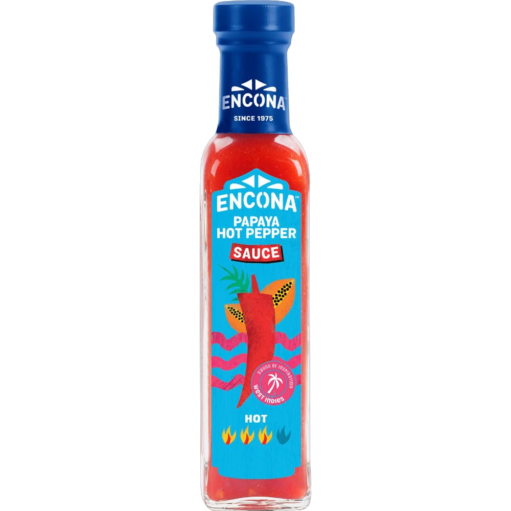 Encona West Indian Smooth Papaya Hot Pepper Sauce 142ml - Spicy Caribbean Flavor for Grilling, BBQ & Seafood Dishes