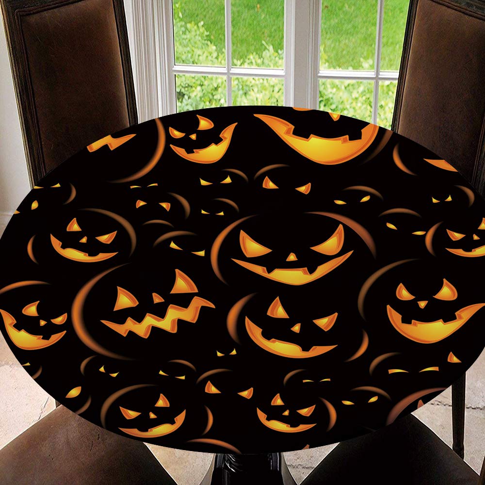 Elastic Edged Waterproof Tablecloth - Halloween Themed Kitchen Decor for Round Tables (35