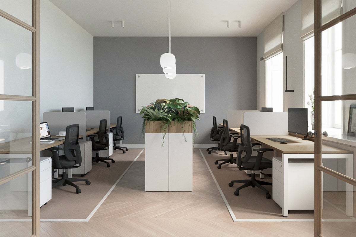 Quadro Square Legs 3-Person Office Workstation Desk [1400L x 700W] - Perfect for Collaborative Workspaces, Team Projects & Open Office Environments