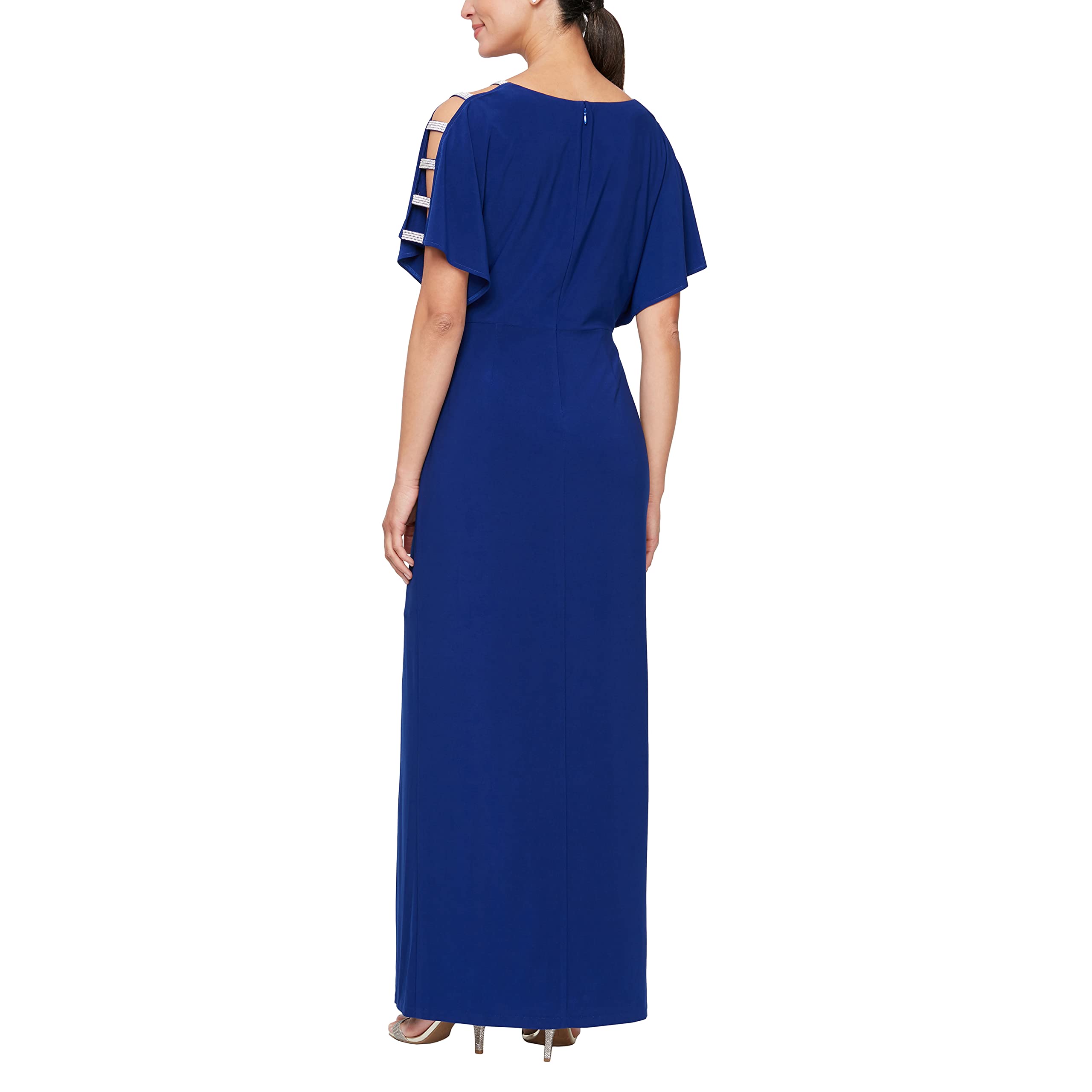 Elegant Women's Long V-Neck Knot Front Wedding Guest Dress with Cold Shoulder Sleeves - Formal Evening Gown for Bridal Party, Cocktail Events & Special Occasions (Petite & Regular Sizes)