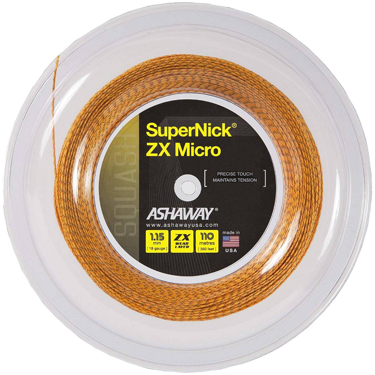 Ashaway SuperNick ZX Micro 18 Squash String Reel (Orange/Blue) - High Performance Squash Racket String for Power & Control - Perfect for Tournament Play & Training Sessions