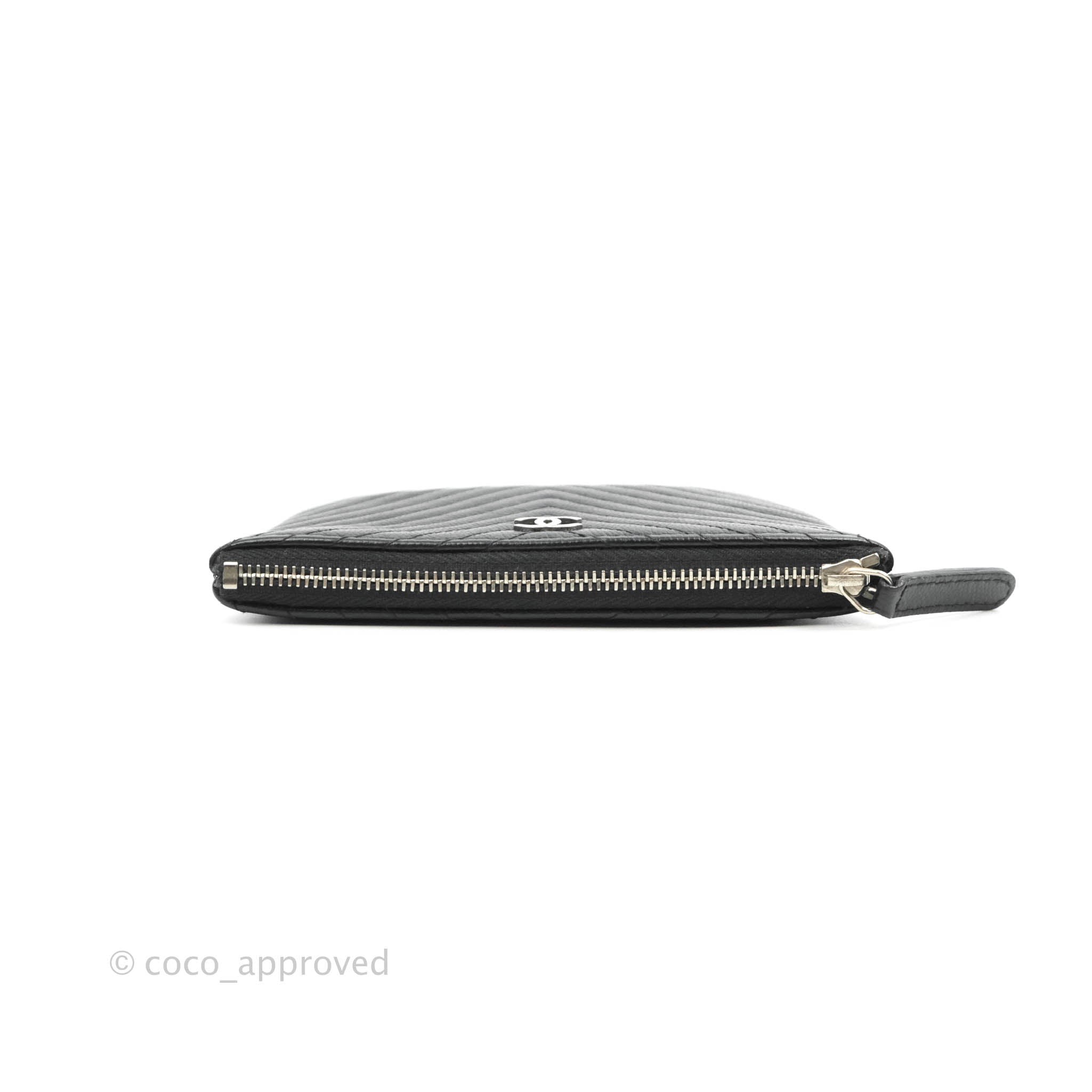 Chanel Chevron Mini O Case Black Caviar Leather with Silver Hardware - Luxury Crossbody Bag for Women, Perfect for Evening Out & Special Occasions