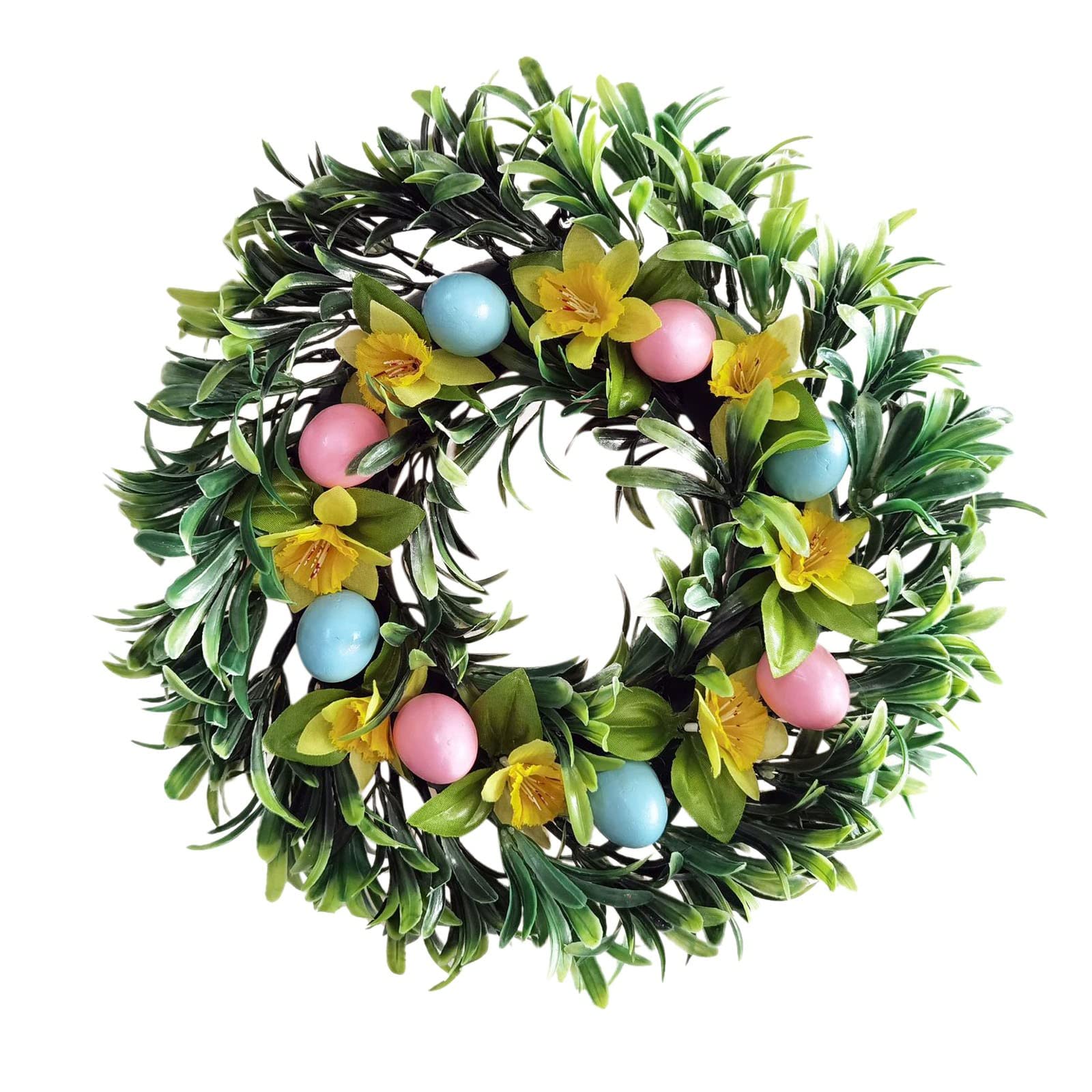 11 Inch Easter Wreath with Eggs, Flowers, Ferns & Berries - Spring Home Decor for Indoor, Outdoor, Window & Wall - Perfect for Easter Celebrations, Spring Parties & Seasonal Home Styling