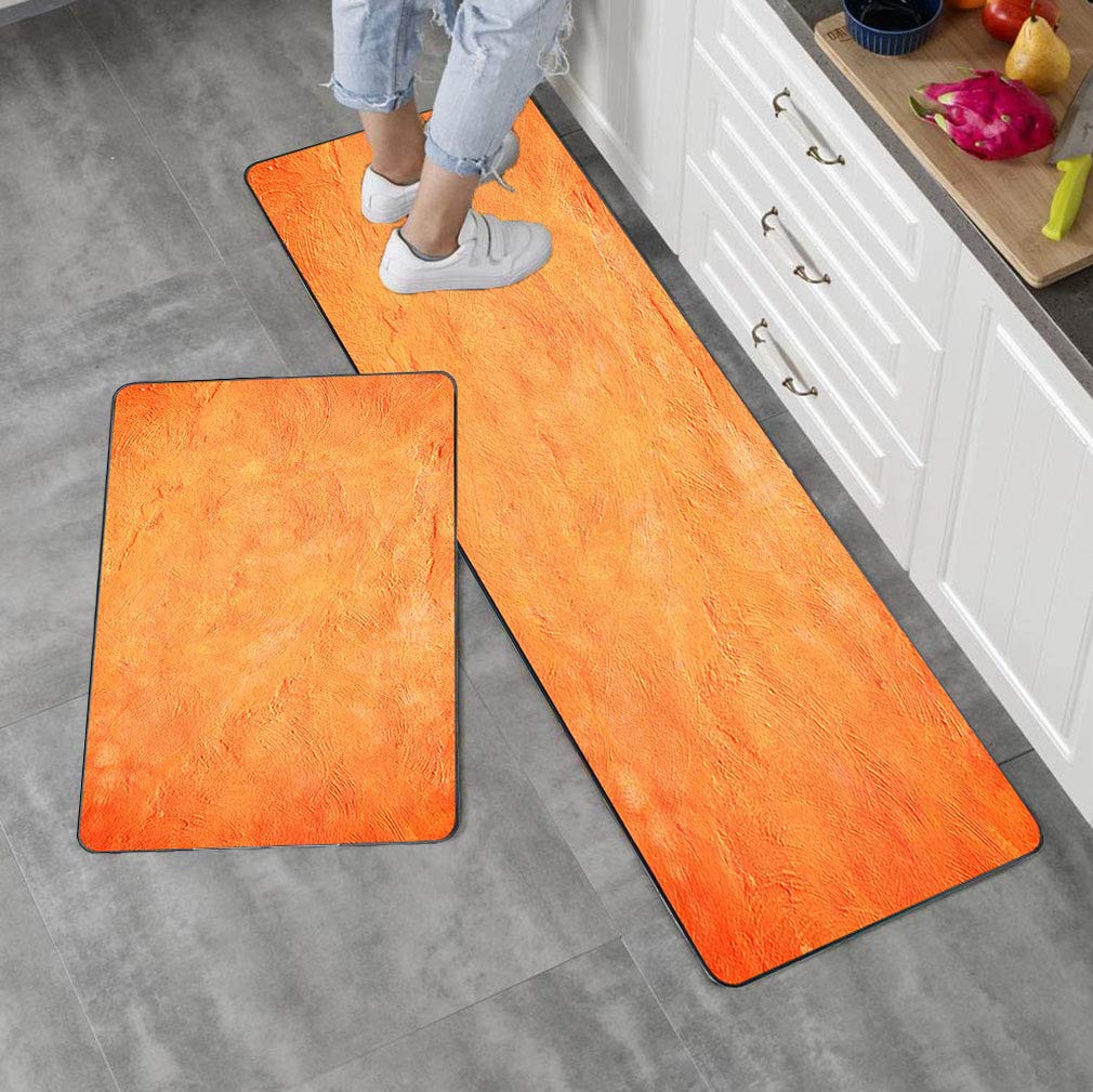 Non-Slip Orange Kitchen Rugs Set - 2 Piece Microfiber Floor Mats (20