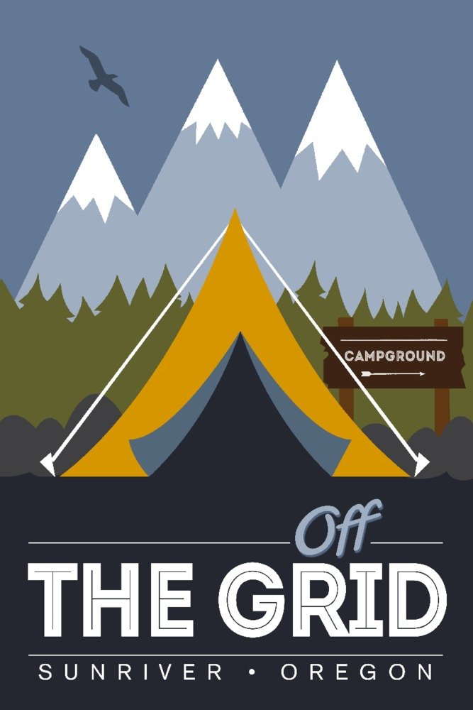 Sunriver Oregon Off the Grid Tent Vector Art Print - 12x18 Wall Decor Poster for Cabin, Camping & Outdoor Enthusiasts - Perfect for Living Room, Bedroom or Office Decor