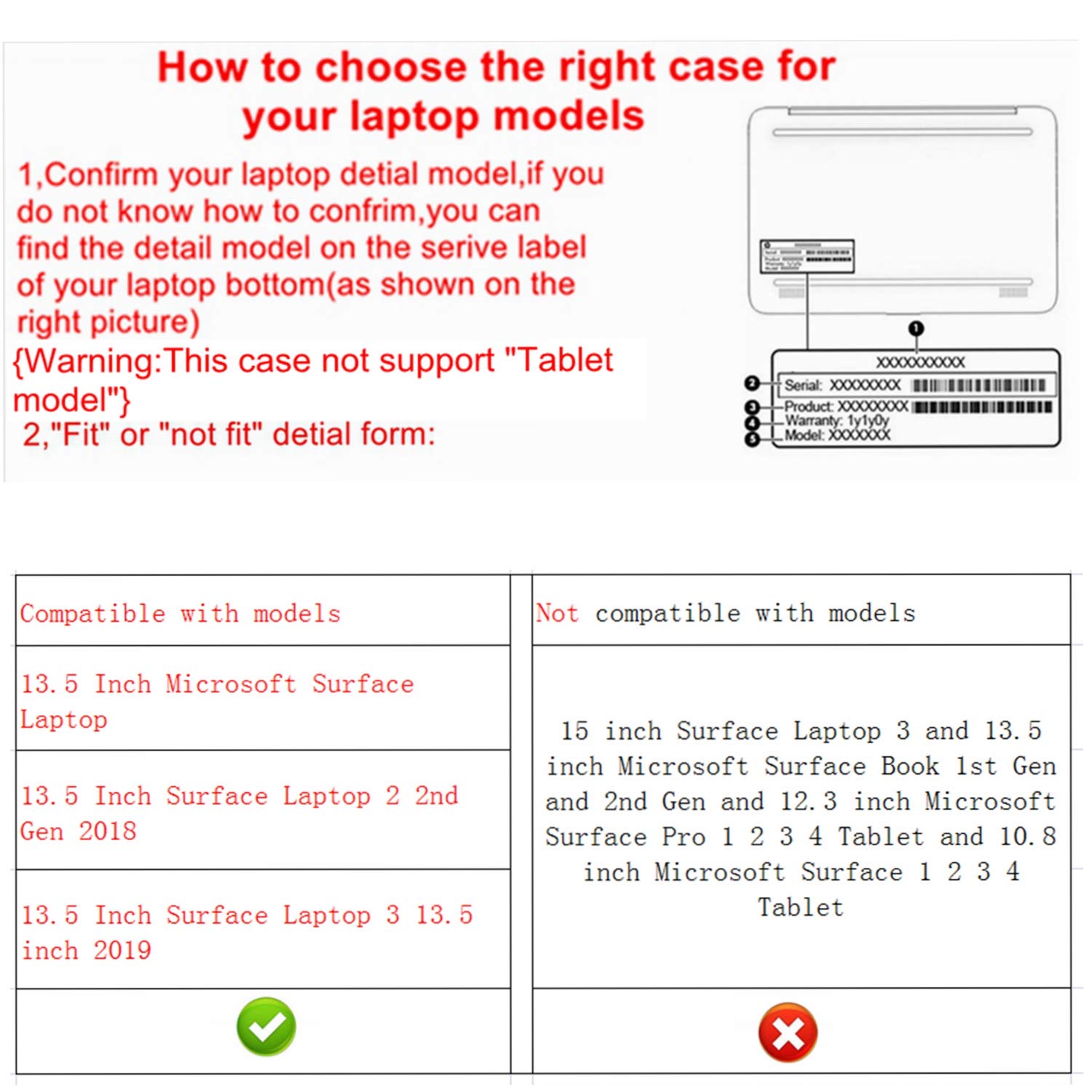 Microsoft Surface Laptop 5/4/3/2 Protective Case - Slim Fit 13.5 Inch Shockproof Cover - Compatible with 2018-2022 Models (Excludes 15