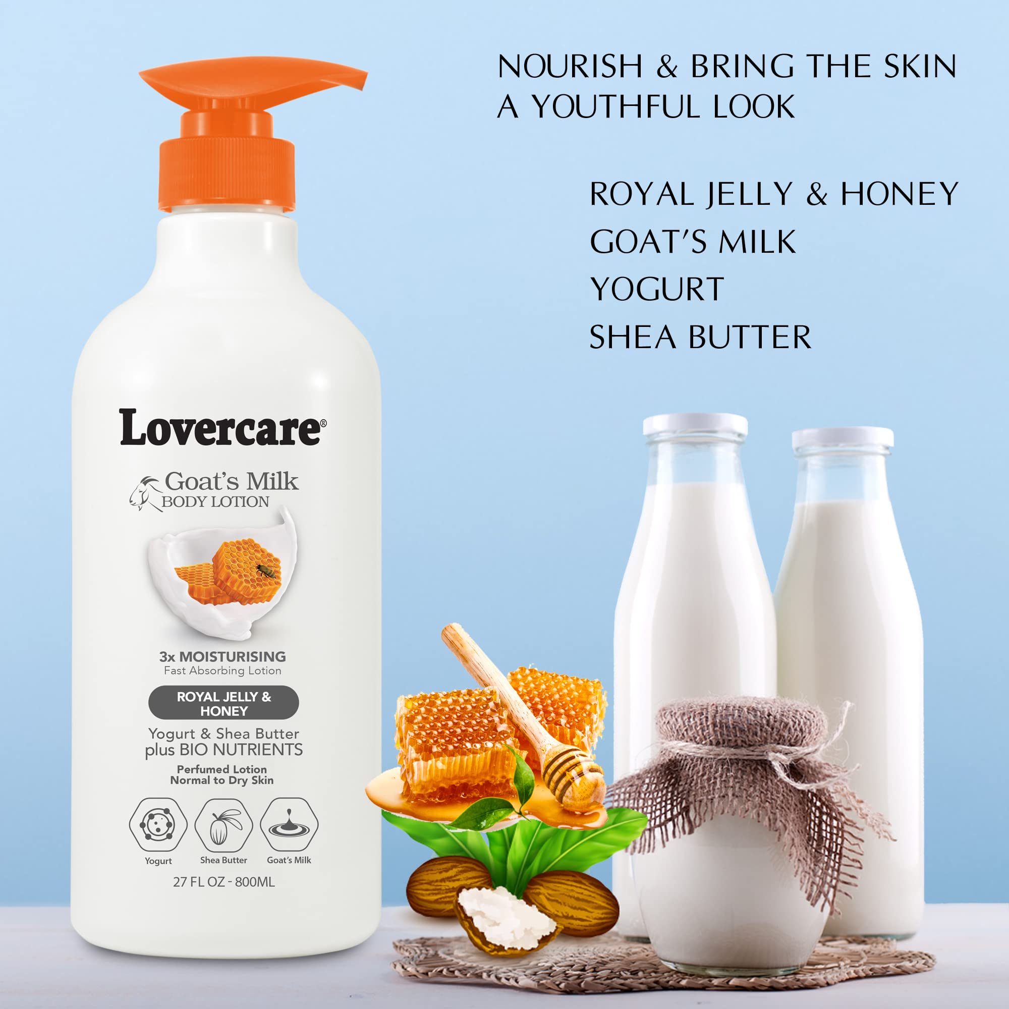 Goat Milk Body Lotion for Dry Skin with Royal Jelly & Honey - 27.05oz (800ml) Moisturizing Combo Set with Body Wash | Hydrating Skincare for Sensitive Skin, Perfect for Daily Use & Gift Giving