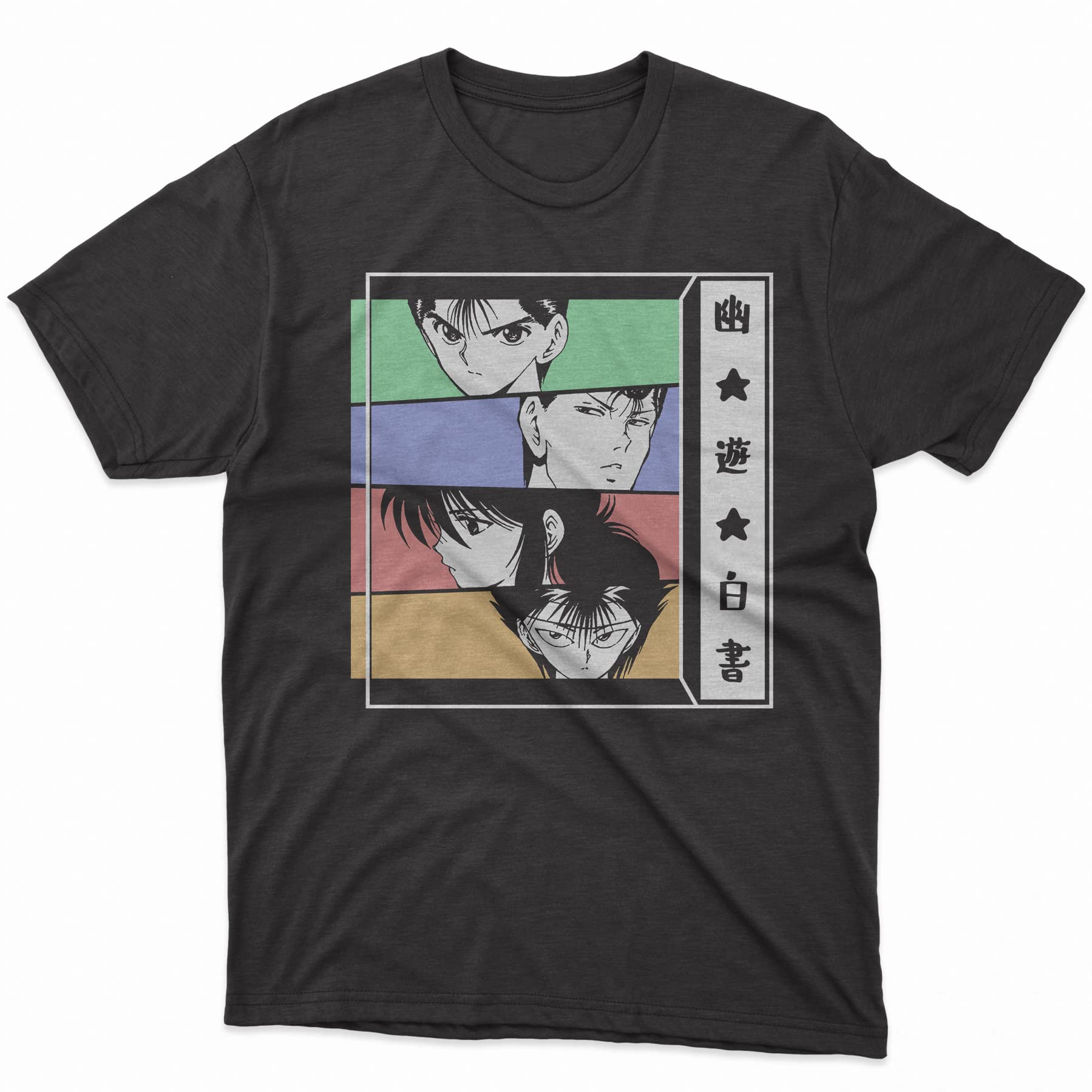 Yu Yu Hakusho Anime T-Shirt - Unisex Graphic Tee Featuring Yusuke, Kuwabara, Kurama & Hiei - 90s Manga Gift for Fans - Perfect for Cosplay, Conventions & Casual Wear