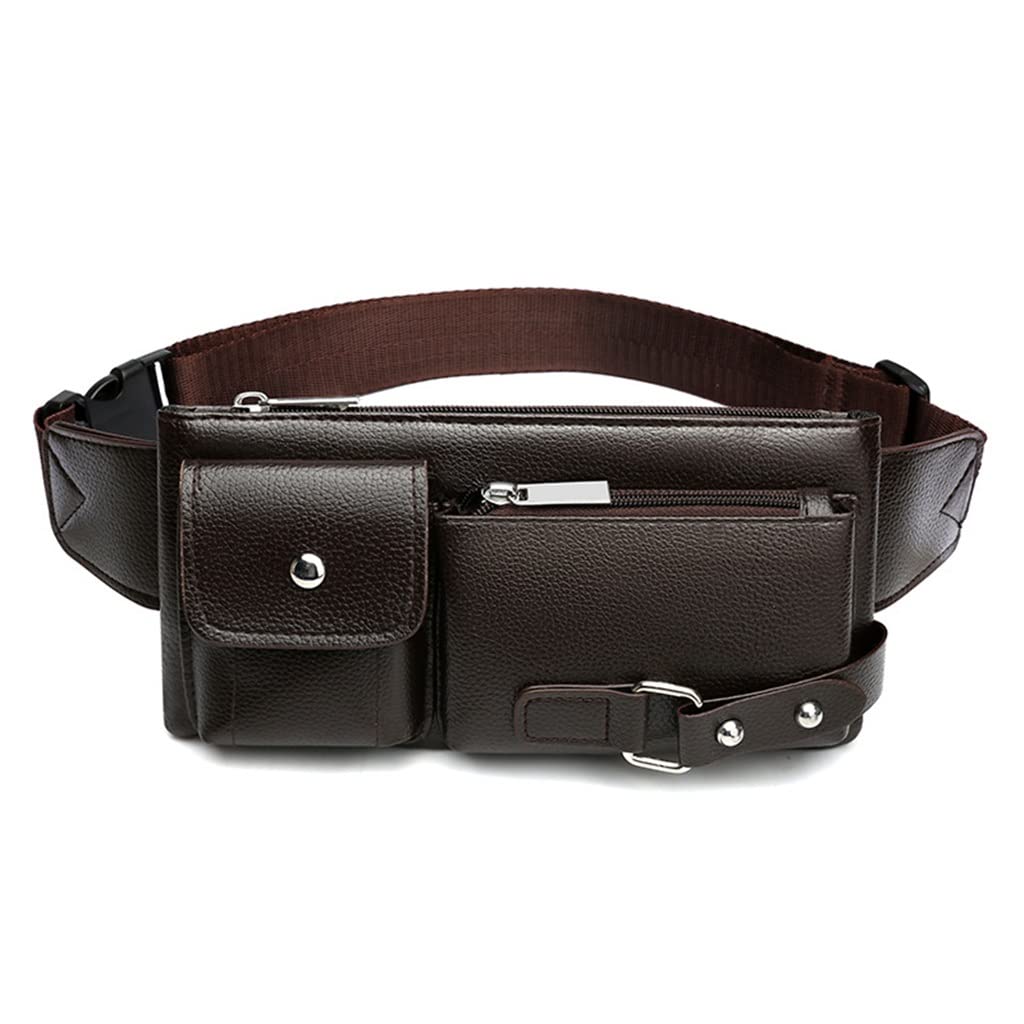 Baijiexun Men's Waist Pack Fanny Bag - PU Leather Crossbody Bum Bag for Phone, Travel & Outdoor Activities - Adjustable Belt Bag for Hiking, Running & Daily Use (Black/S, Brown/L)