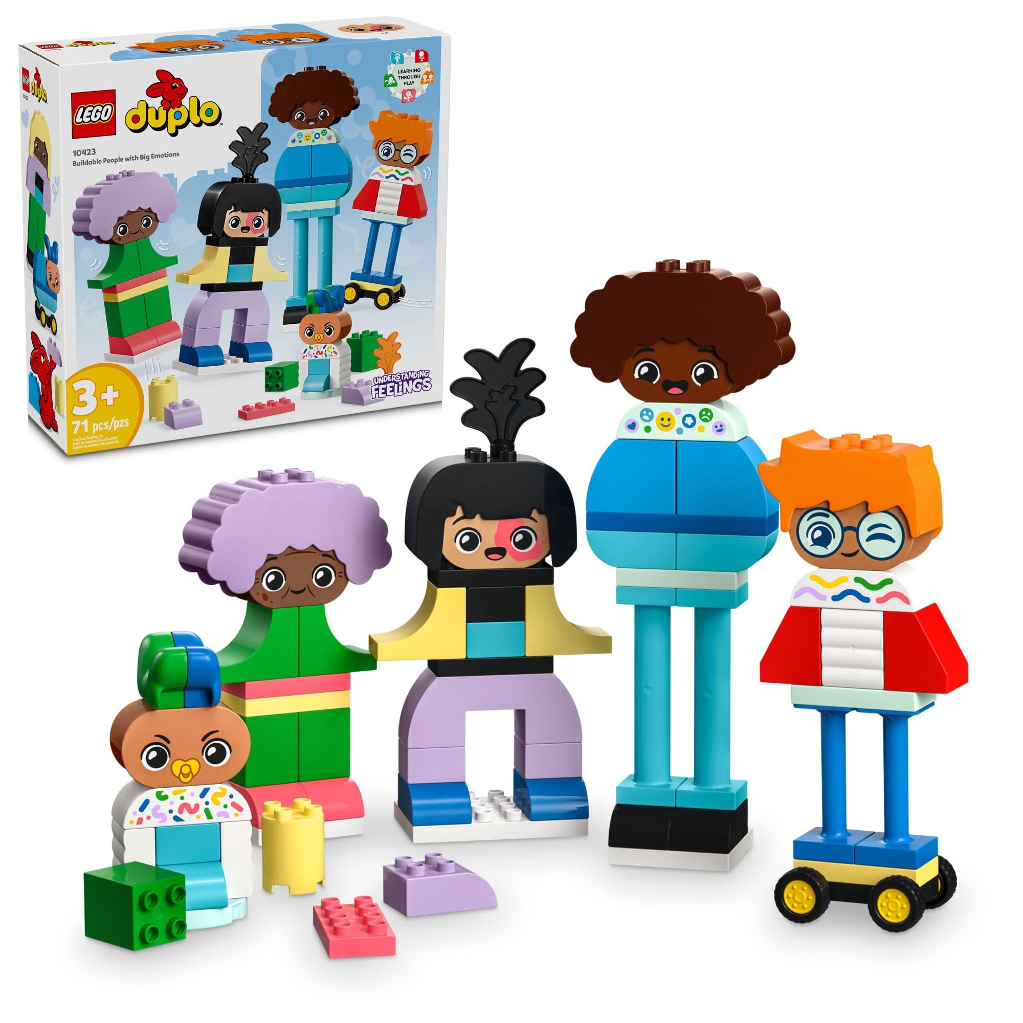 LEGO DUPLO Town Buildable People with Big Emotions - Interactive Educational Toy for Kids Ages 3+ | 5 Characters, 10 Role-Play Faces & 71 Colorful Bricks for Creative Play | Preschool Learning, Emotional Development & Family Bonding Activity