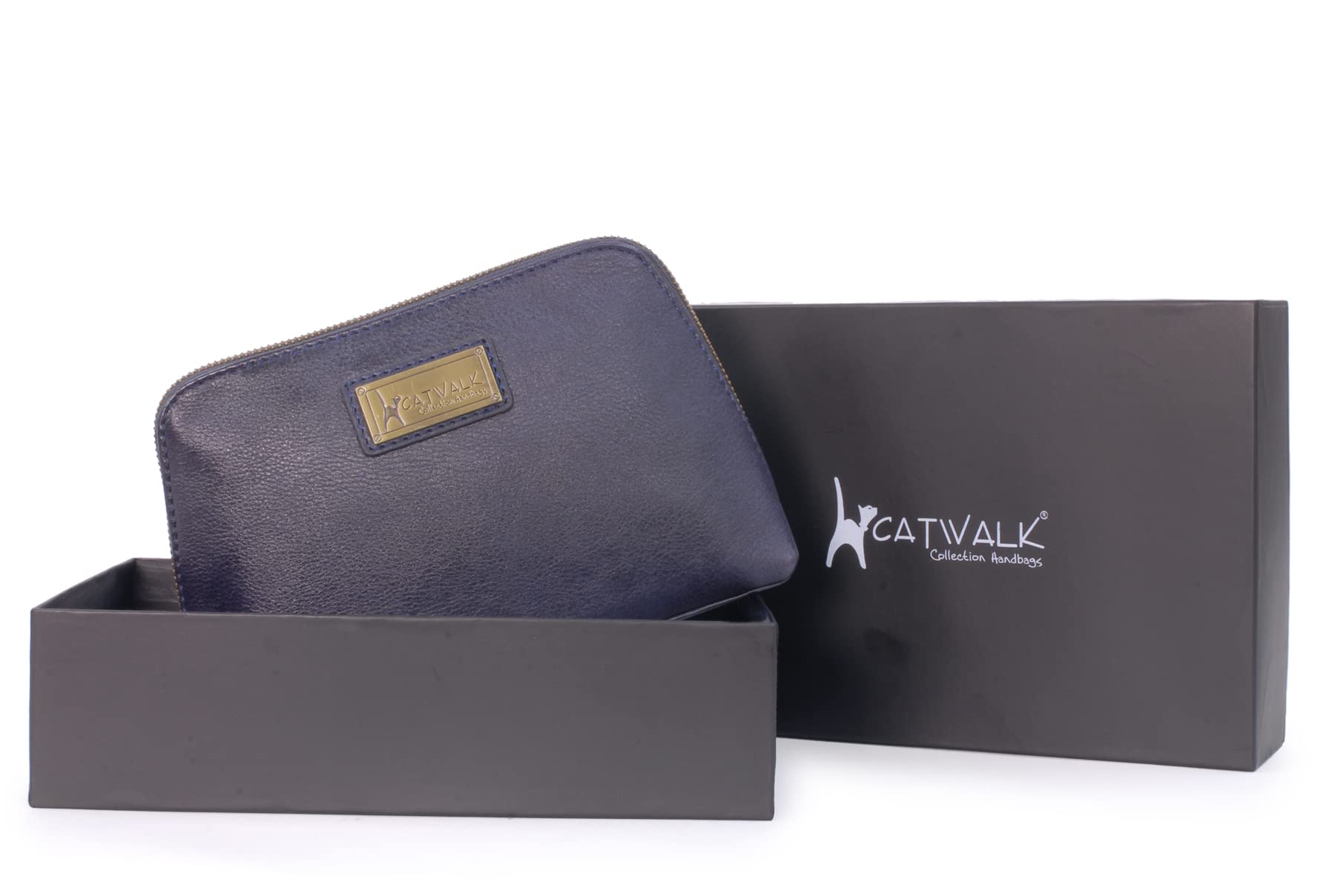 Catwalk Collection Women's Leather Makeup Bag - Medium Travel Cosmetic Pouch for Toiletries & Beauty Essentials - Emma Blue Makeup Case - Perfect for Travel, Gym & Everyday Use