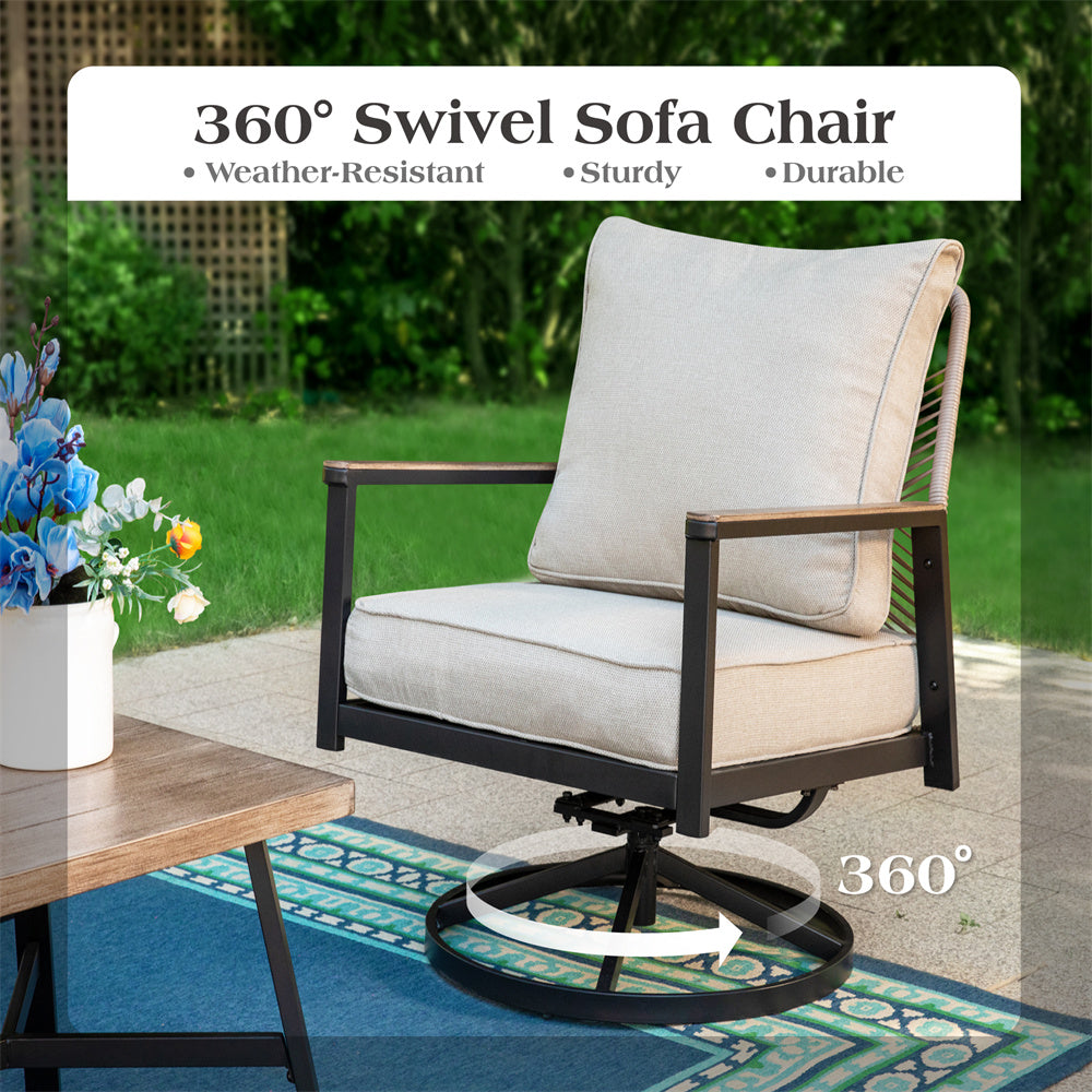 PHI VILLA 5-Piece Outdoor Patio Sofa Set with Woven Rattan Backrest & Coffee Table - Durable Iron Frame for Garden, Poolside, or Backyard Relaxation