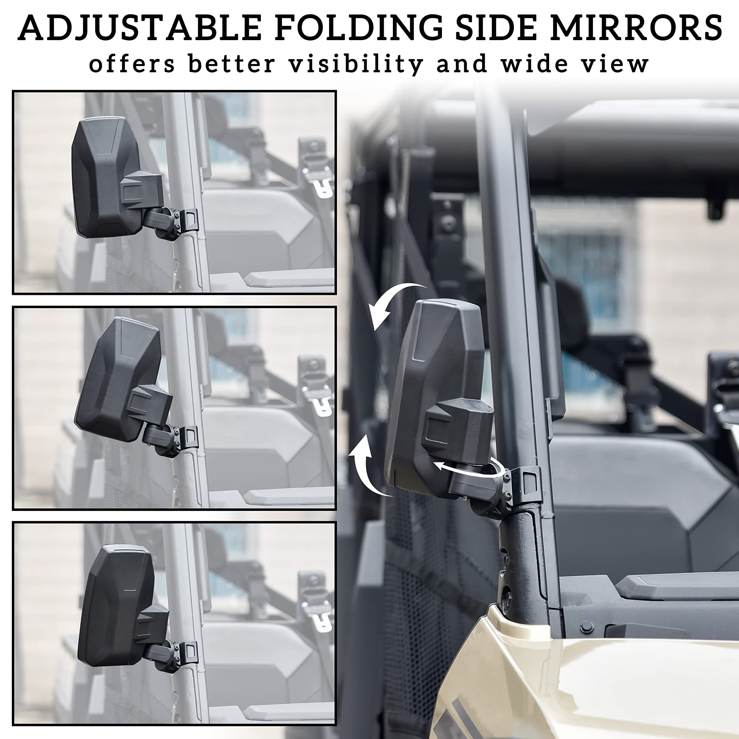 Polaris Ranger XP 1000 900 570 Crew Diesel Side Mirrors (2017-2024) - Adjustable Folding Clear Rearview Mirrors Set of 2 - Perfect for Off-Roading, Hunting & Farm Work Accessories