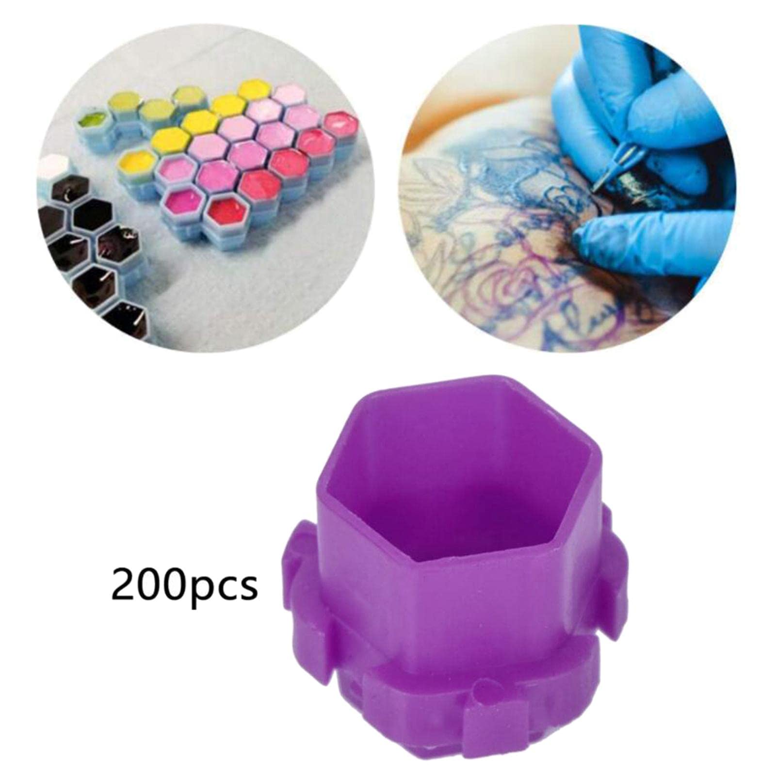 200Pcs Disposable Tattoo Ink Cups with Honeycomb Design - Purple Pigment Holder for Professional Artists | Ideal for Tattoo Studios, Permanent Makeup & Body Art
